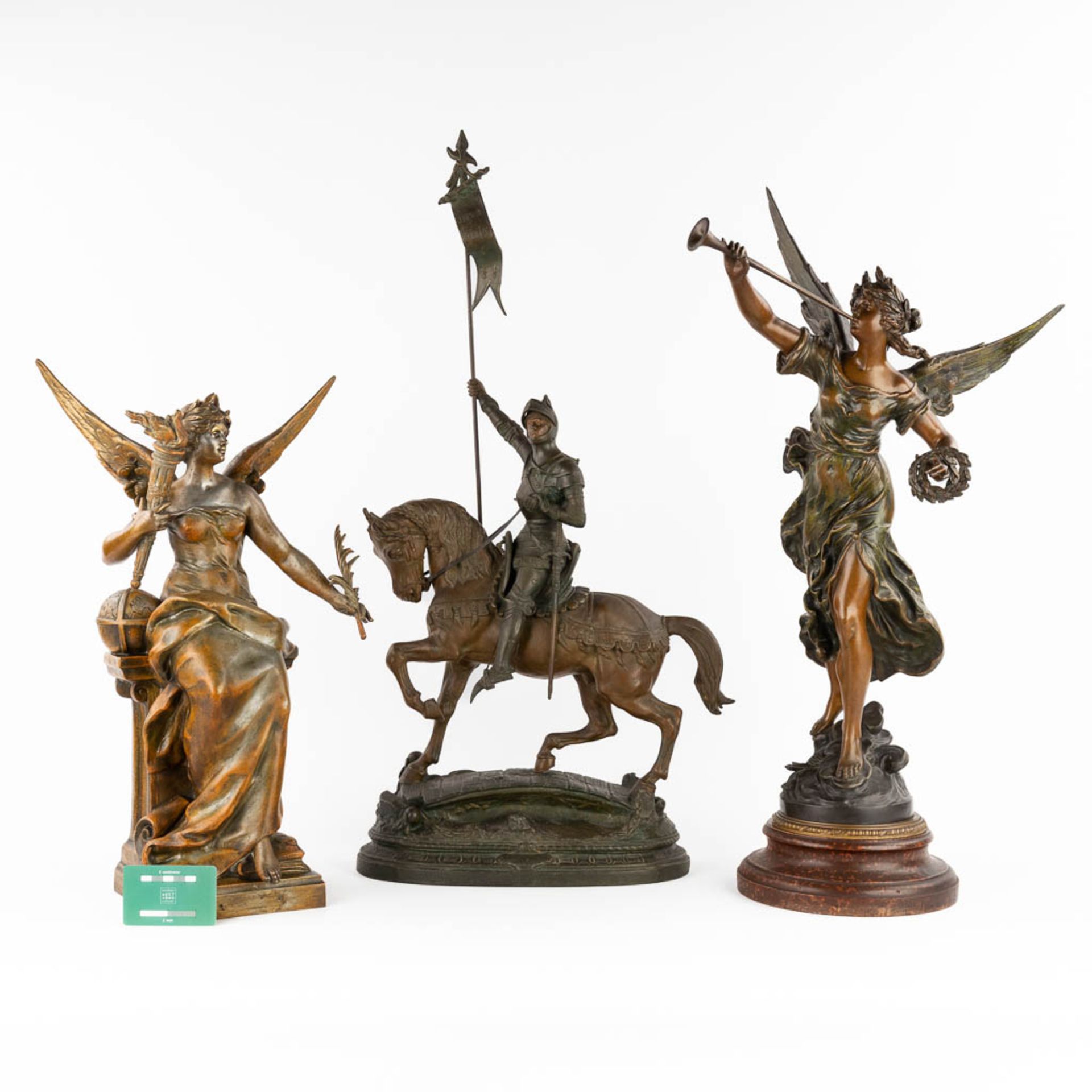 A set of three statues made of patinated spelter. 19th and 20th C. (W:44 x H:66 cm) - Image 2 of 18