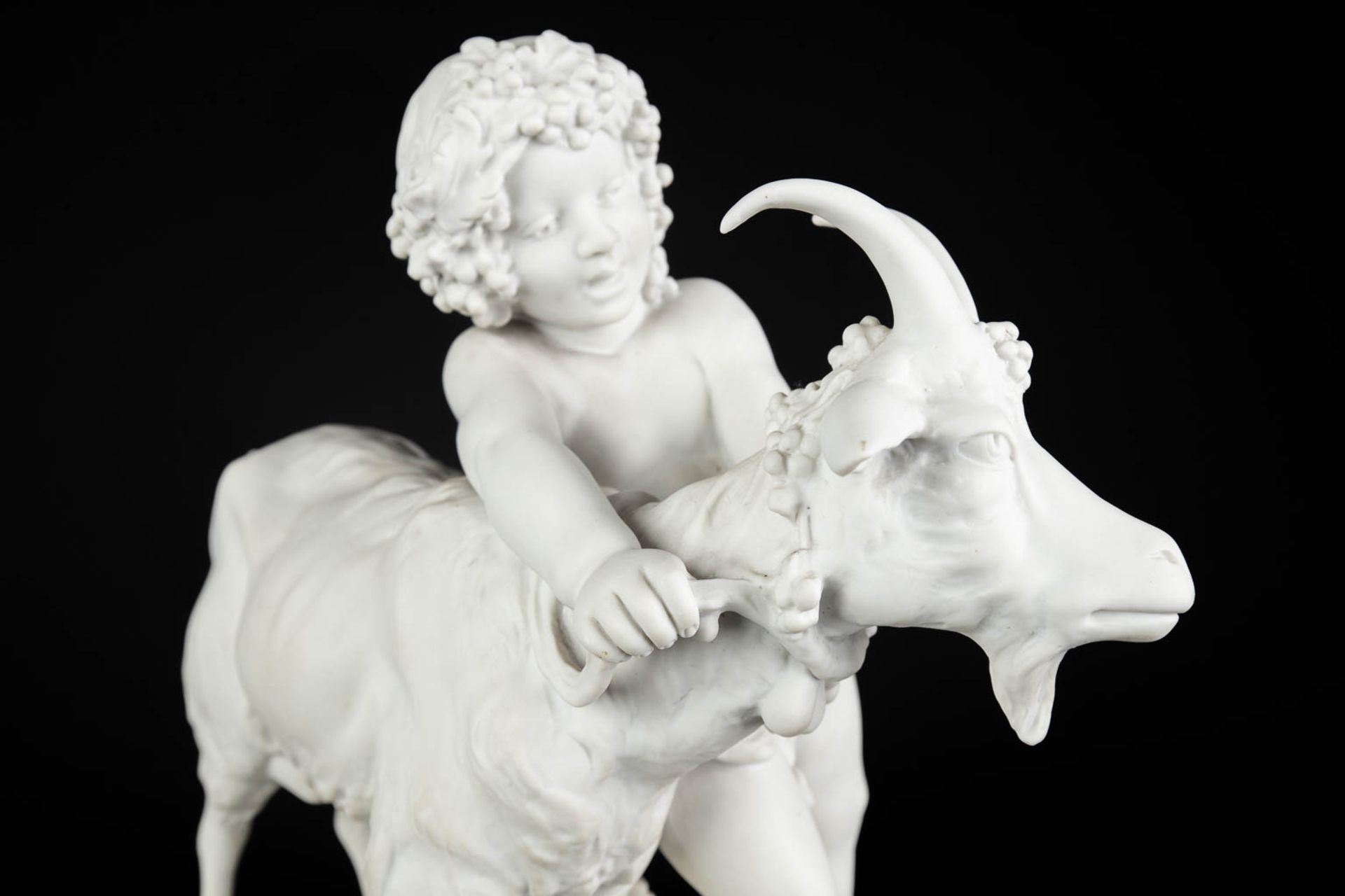 FAGOTTO (XIX-XX) 'Child with a ram' Bisque porcelain, marked Sèvres, Paris. (D:19 x W:33 x H:32 cm) - Image 10 of 12