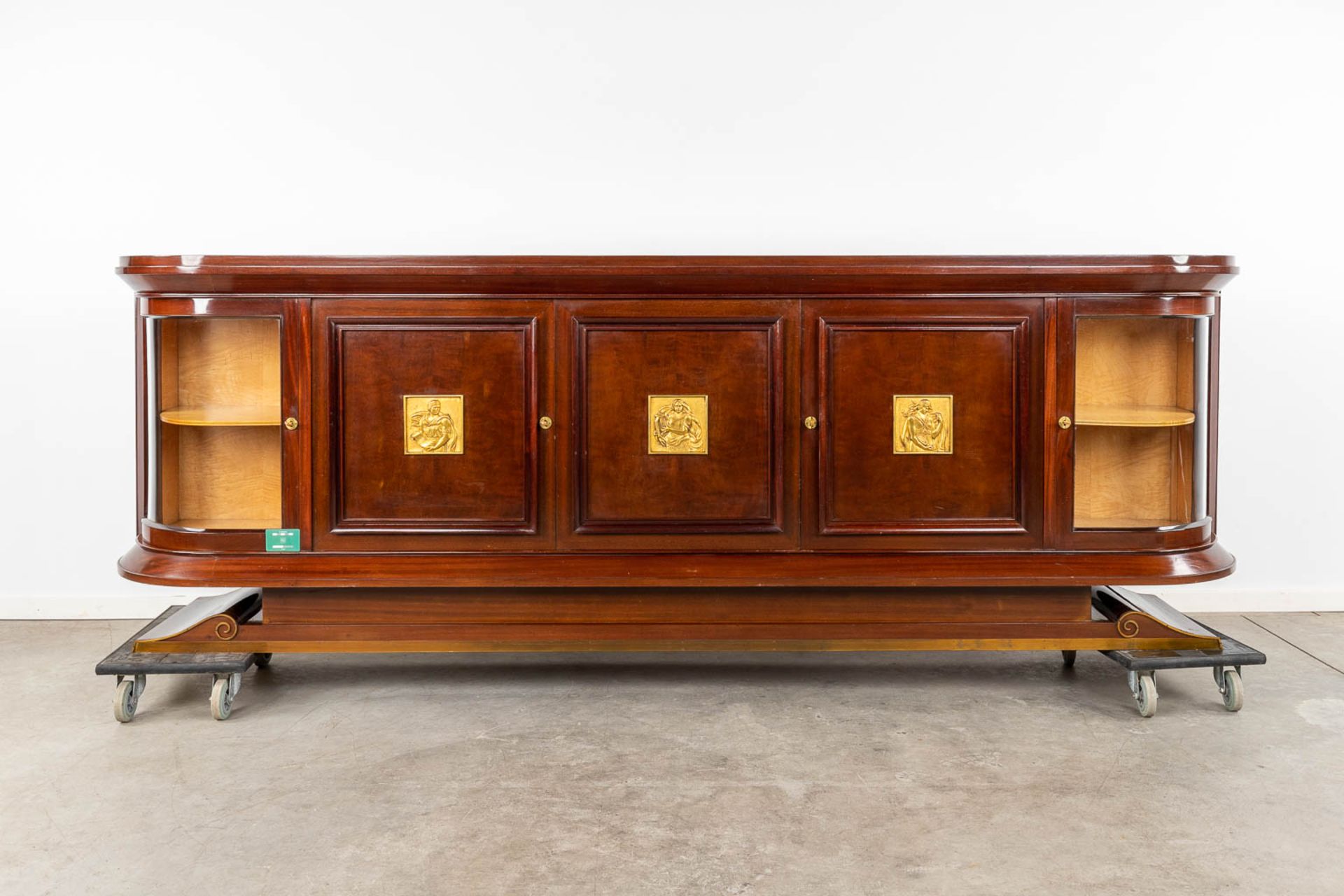 Decoene, an exceptional sideboard with gilt bronze plaques. Circa 1950. (D:50 x W:300 x H:100 cm) - Image 2 of 19