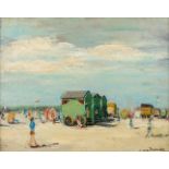 Emiel VAN DROMME (1913-1998) 'Summer beach' oil on panel. (W:30 x H:23 cm)