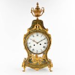 An antique cartel clock, wood mounted with gilt bronze, Louis XVI. (D:14 x W:36 x H:79 cm)