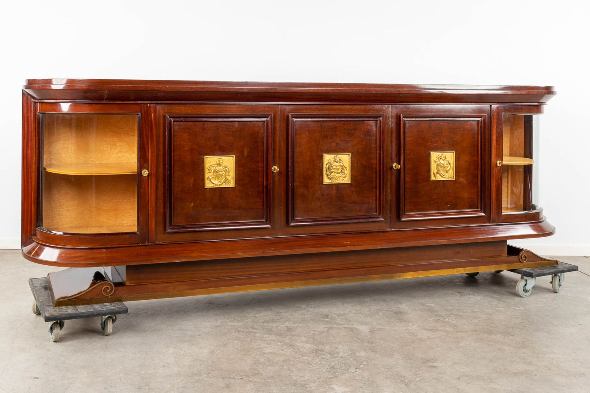 Decoene, an exceptional sideboard with gilt bronze plaques. Circa 1950. (D:50 x W:300 x H:100 cm) - Image 16 of 19