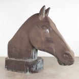 An exceptionally large head of a horse, patinated polyster. (D:202 x W:74 x H:176 cm)