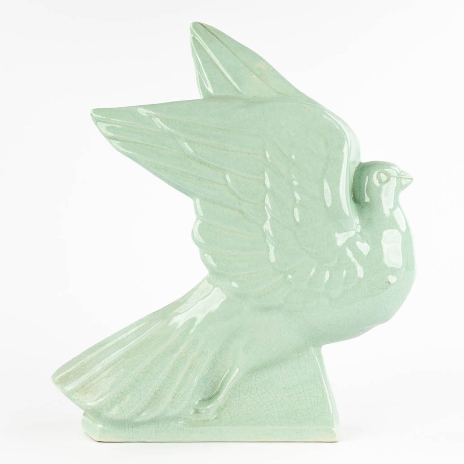 Guillemain (XX) 'Bird' an art deco figurine, cracquelé faience. (D:11 x W:30 x H:36 cm) - Bild 5 aus 9