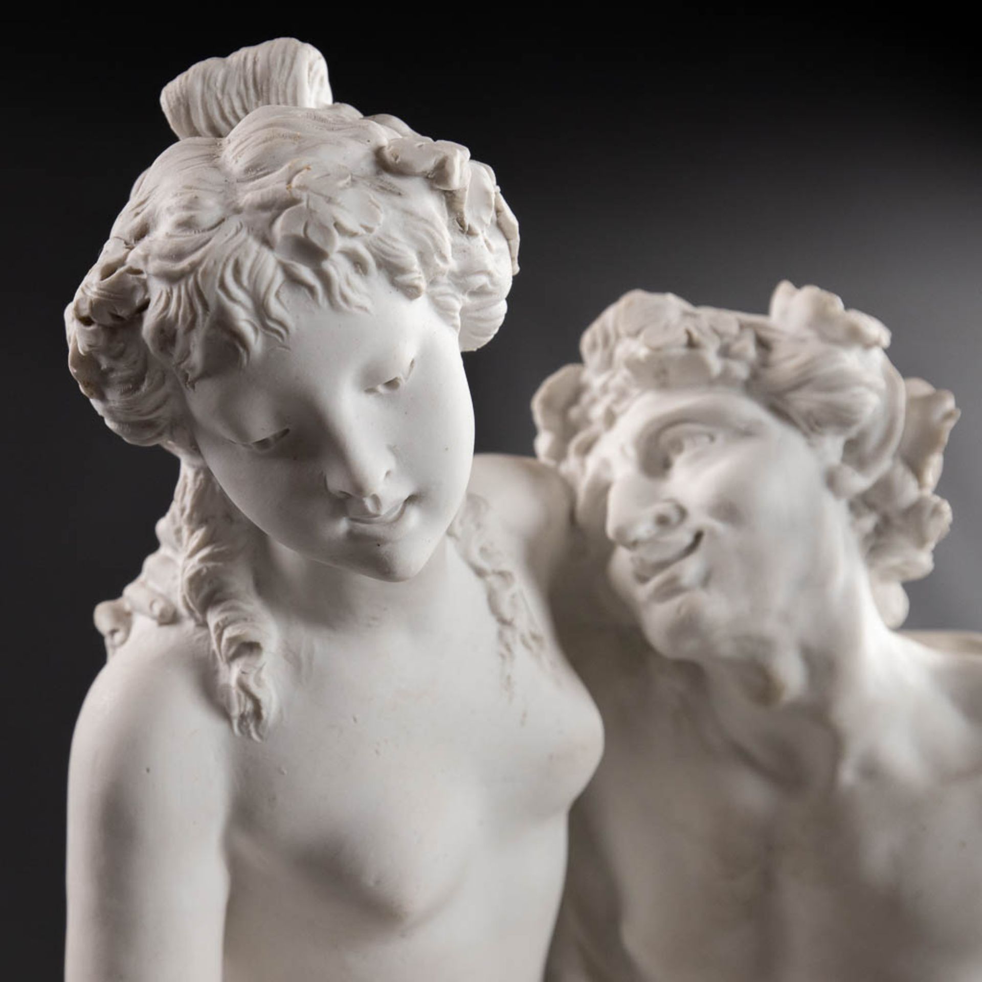 CLODION (1738-1814)(after) 'Satyr, Nymph and putto' bisque porcelain, marked Sèvres. (H:43 x D:25 cm - Image 8 of 14