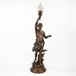 Charles Théodore PERRON (1862-1934) 'Le Travail' A lamp, patinated spelter. Circa 1900. (H:147 x D:3