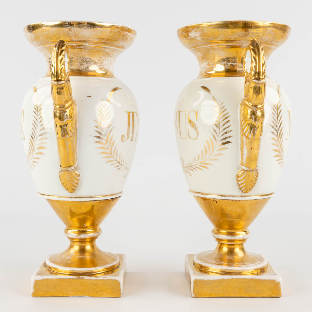 Two pairs of Vieux Bruxelles vases, polychrome porcelain with a hand-painted decor. 19th C. (D:15 x - Image 13 of 17