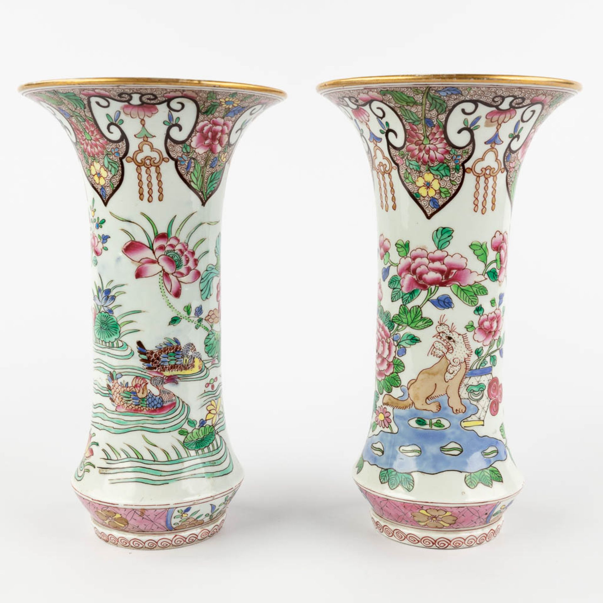 Samson, a 5-piece Kaststel, vases with lid and trumpet vases. Chinoiserie decor. (H:43 x D:21 cm) - Image 17 of 21