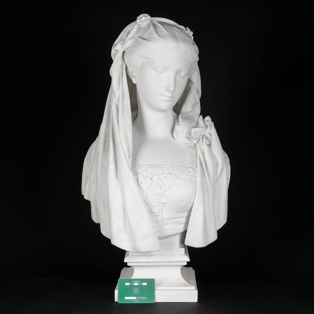 CARRIER-BELLEUSE (1824-1887) 'Bust of a lady' bisque porcelain. (D:23 x W:37 x H:66 cm) - Image 2 of 12