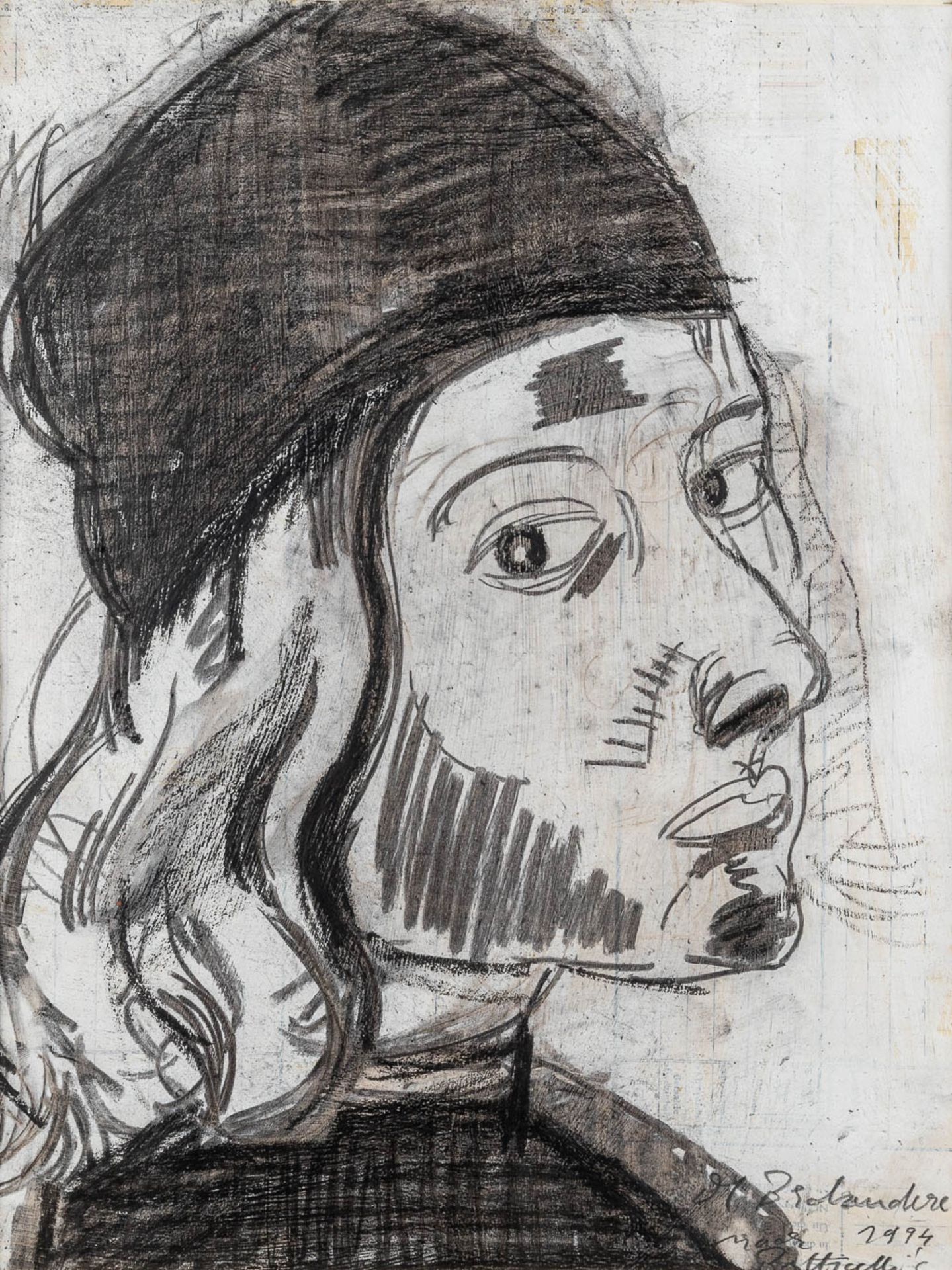 Mario DE BRABANDERE (1963) 'Portrait' mixed media on paper. (W:28 x H:37,5 cm)