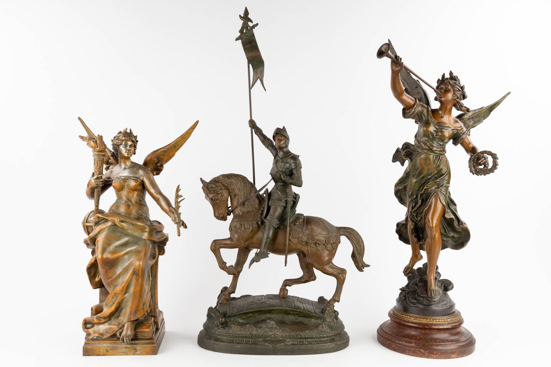 A set of three statues made of patinated spelter. 19th and 20th C. (W:44 x H:66 cm) - Image 3 of 18