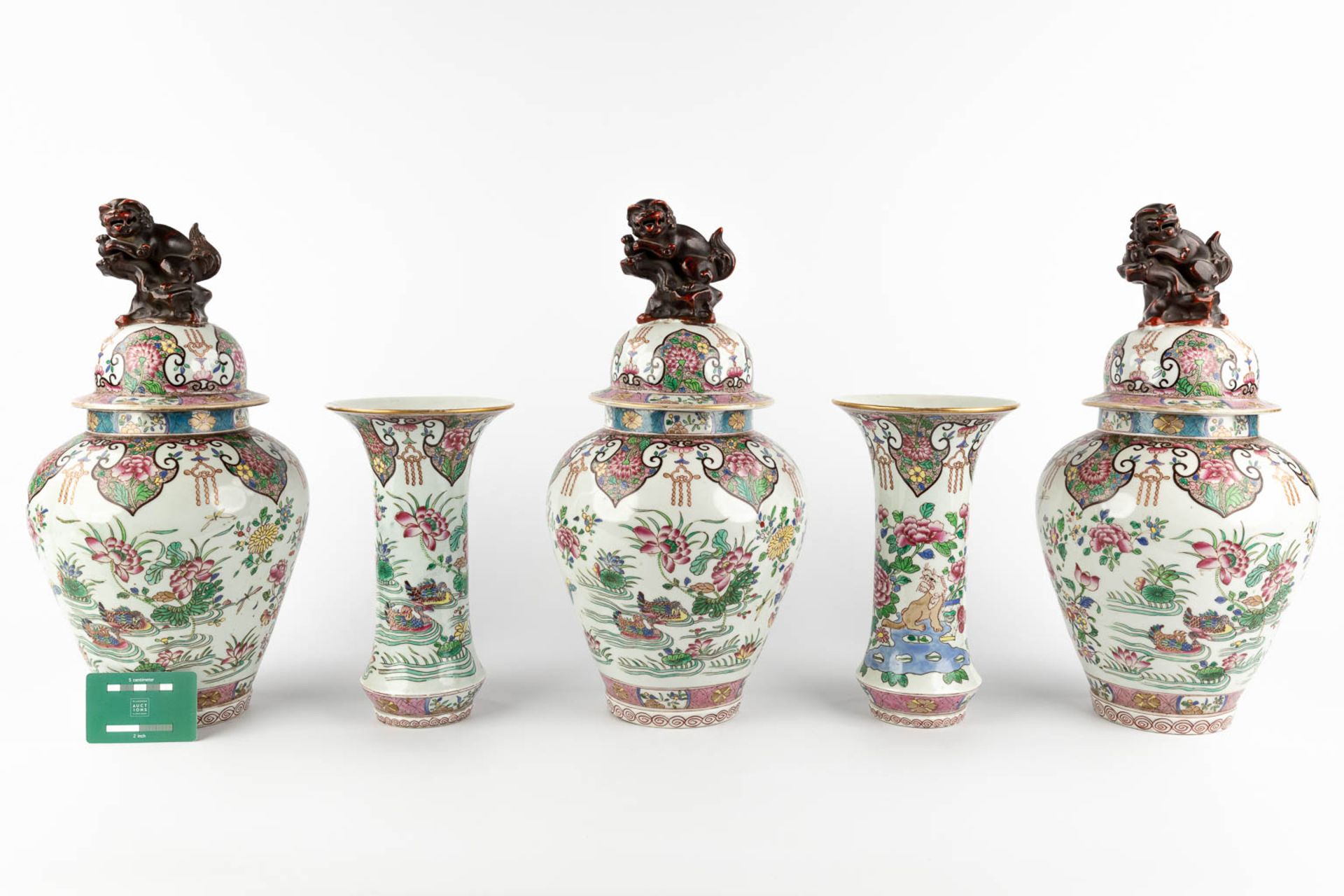 Samson, a 5-piece Kaststel, vases with lid and trumpet vases. Chinoiserie decor. (H:43 x D:21 cm) - Image 2 of 21