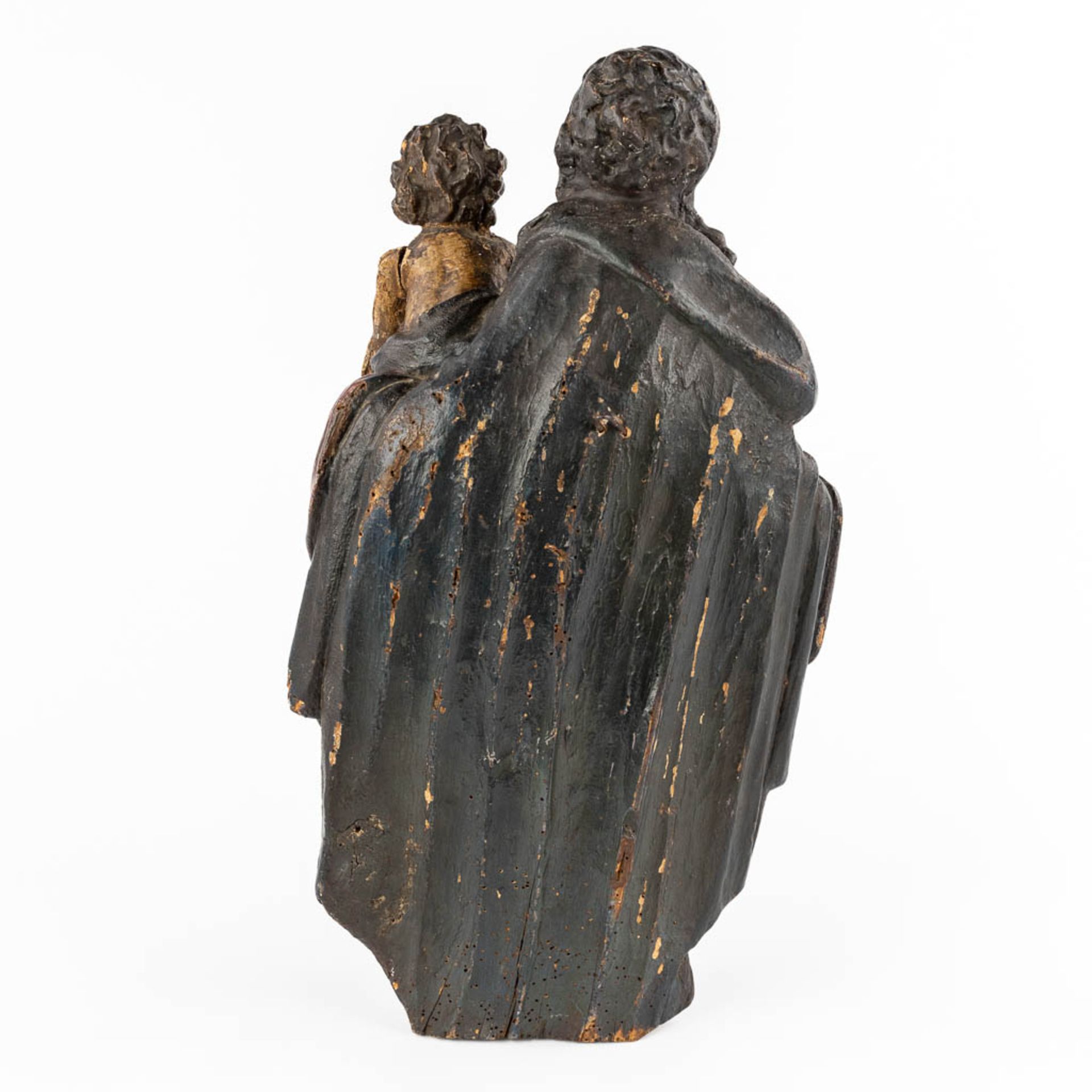 An antique figurine of Madonna with child, polychrome. 17th/18th C. (W:24 x H:46 cm) - Image 5 of 13