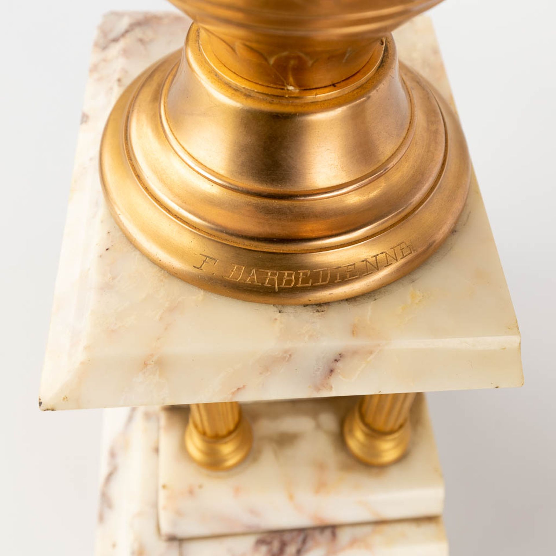 Ferdinand BARBEDIENNE (1810-1892) 'Neoclassical Cassolettes' gilt bronze on marble. (D:12 x W:18 x H - Image 18 of 18