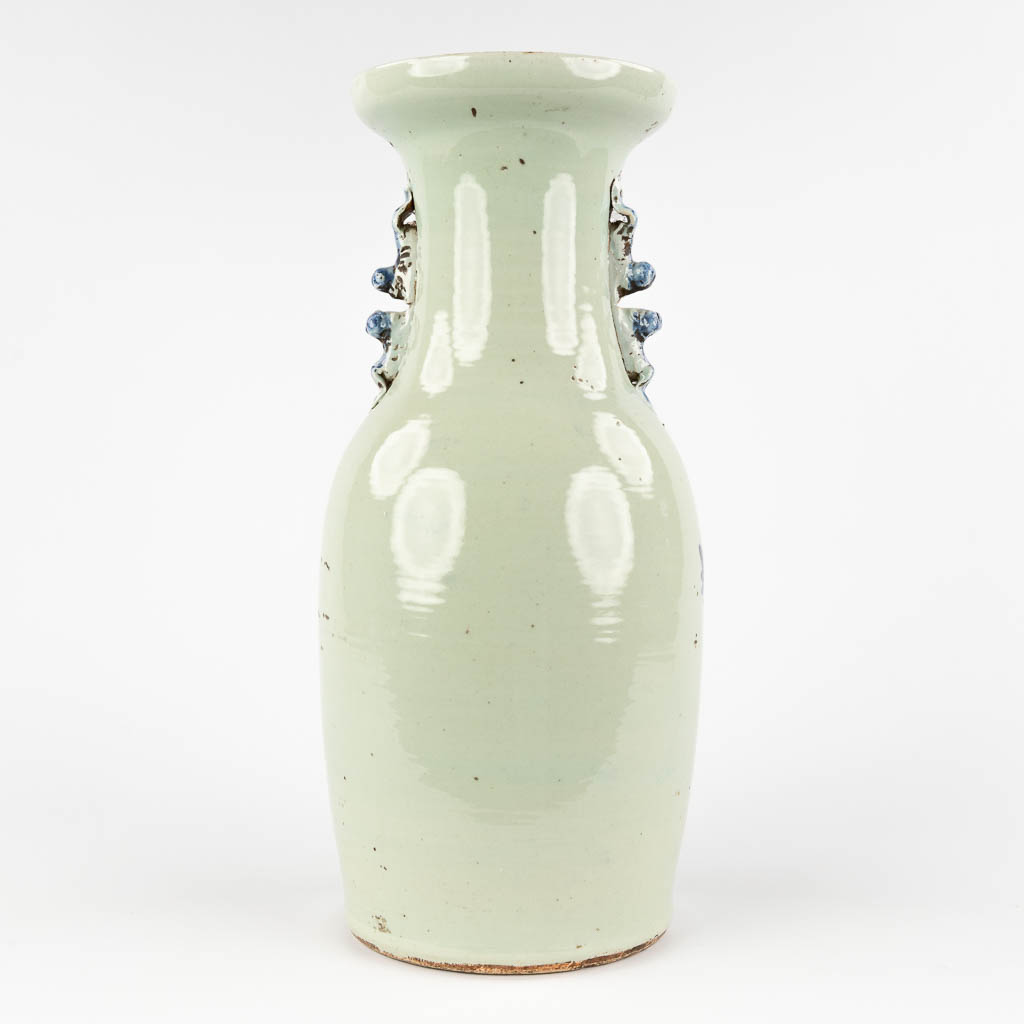 Three Chinese vases with a blue-white decor and Celadon. 19th/20th C. (H:43 x D:19 cm) - Image 14 of 18
