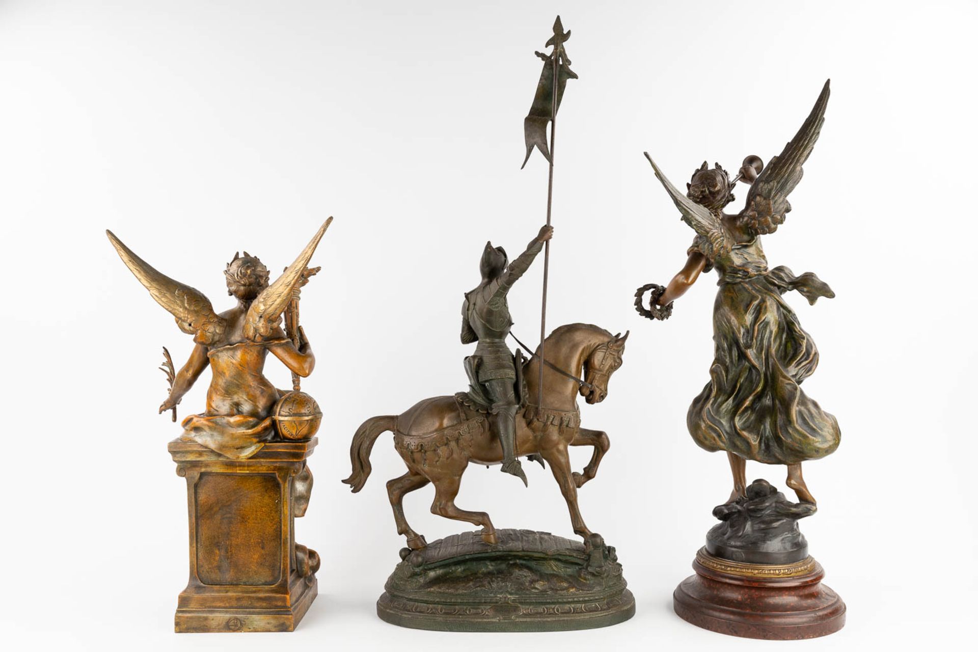 A set of three statues made of patinated spelter. 19th and 20th C. (W:44 x H:66 cm) - Image 5 of 18