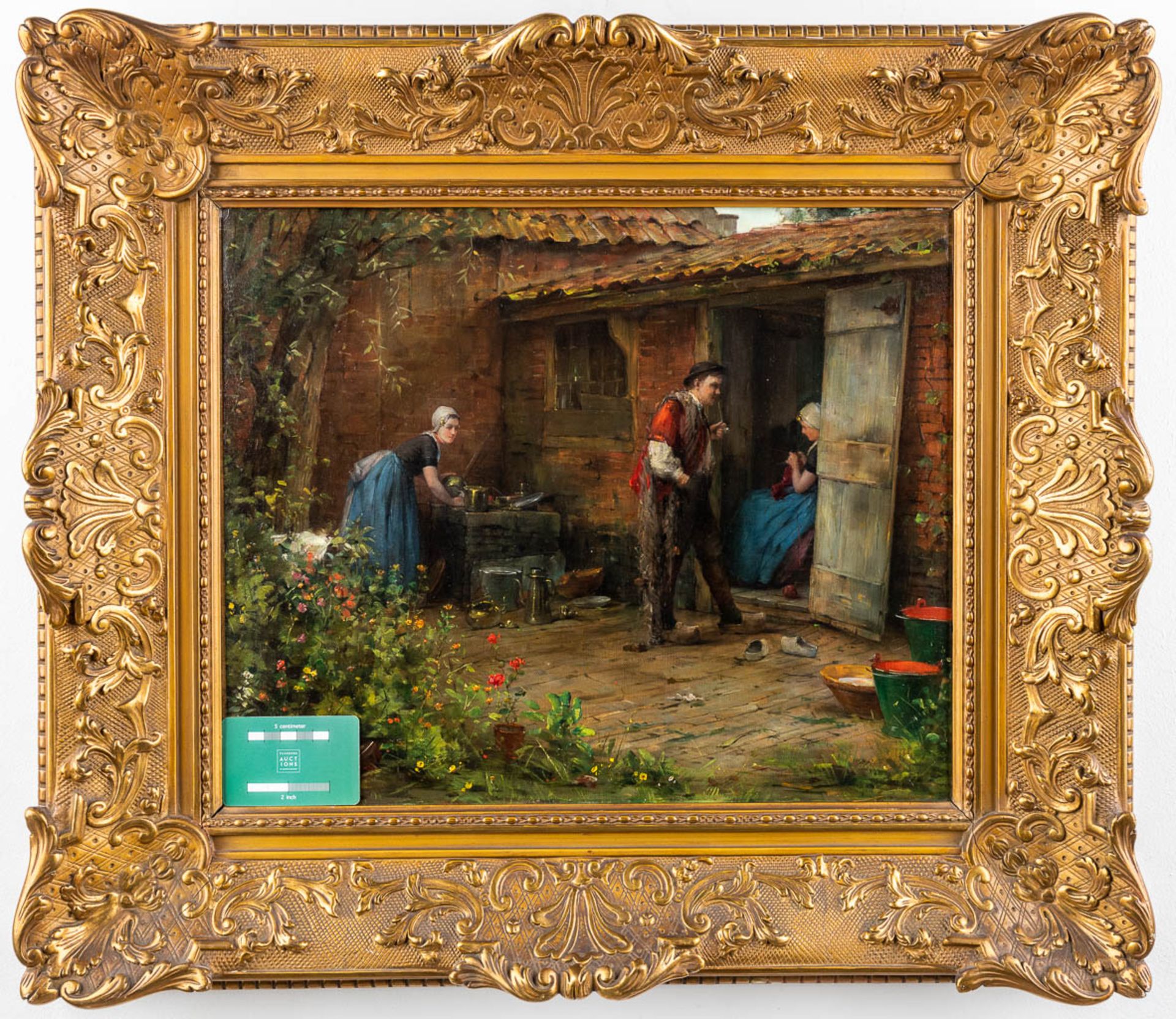 Edward PORTIELJE (1861-1949) 'Farmers at the farmhouse' oil on canvas. (W:47 x H:39 cm) - Bild 2 aus 7
