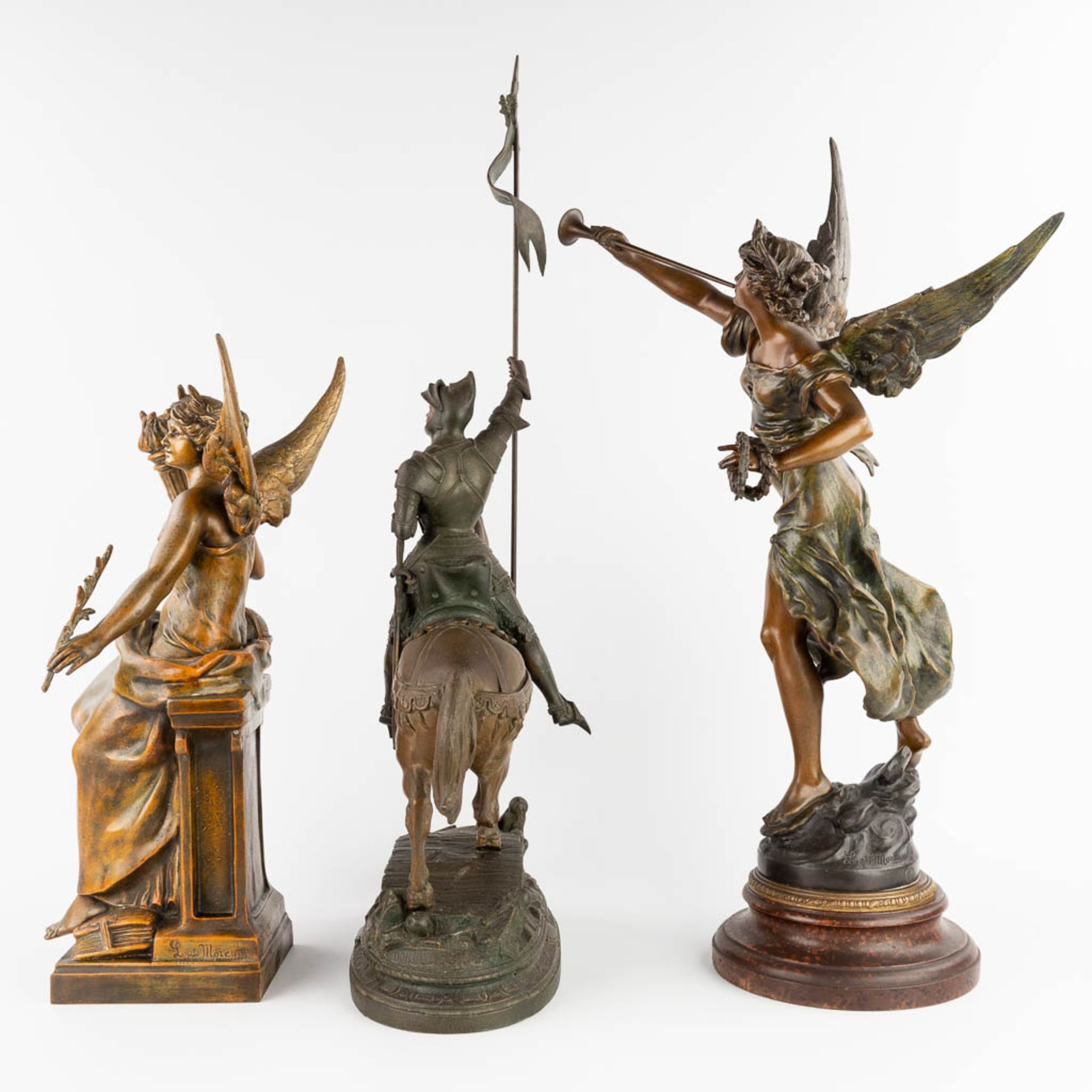 A set of three statues made of patinated spelter. 19th and 20th C. (W:44 x H:66 cm) - Image 6 of 18