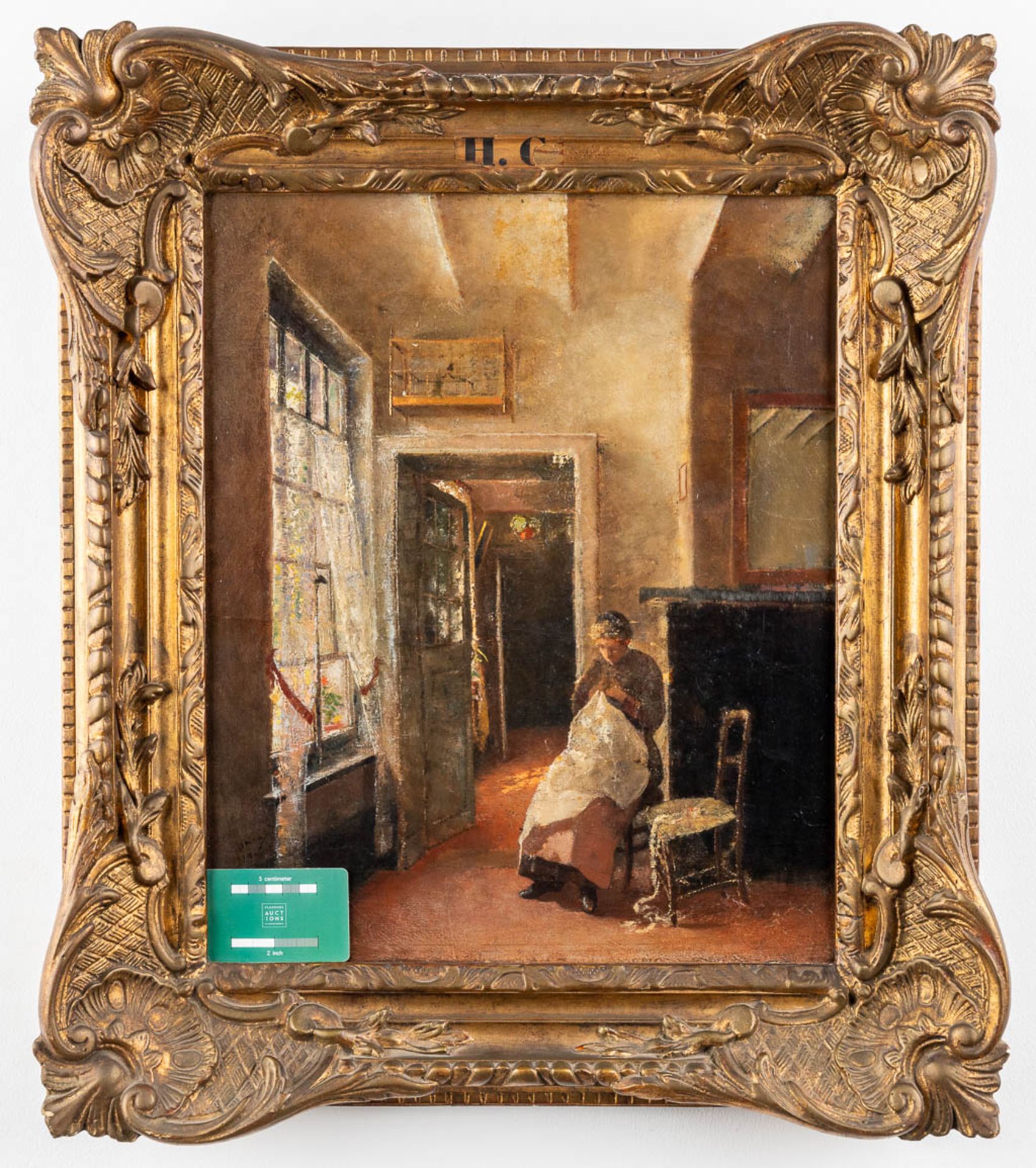 A painting, lady in an interior, oil on canvas. 19th C. (D:45 x W:37 cm) - Bild 2 aus 8