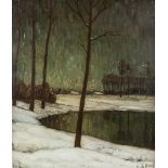 Evariste DE BUCK (1892-1974) 'Snow near the Lys' oil on canvas. (W:70 x H:80 cm)