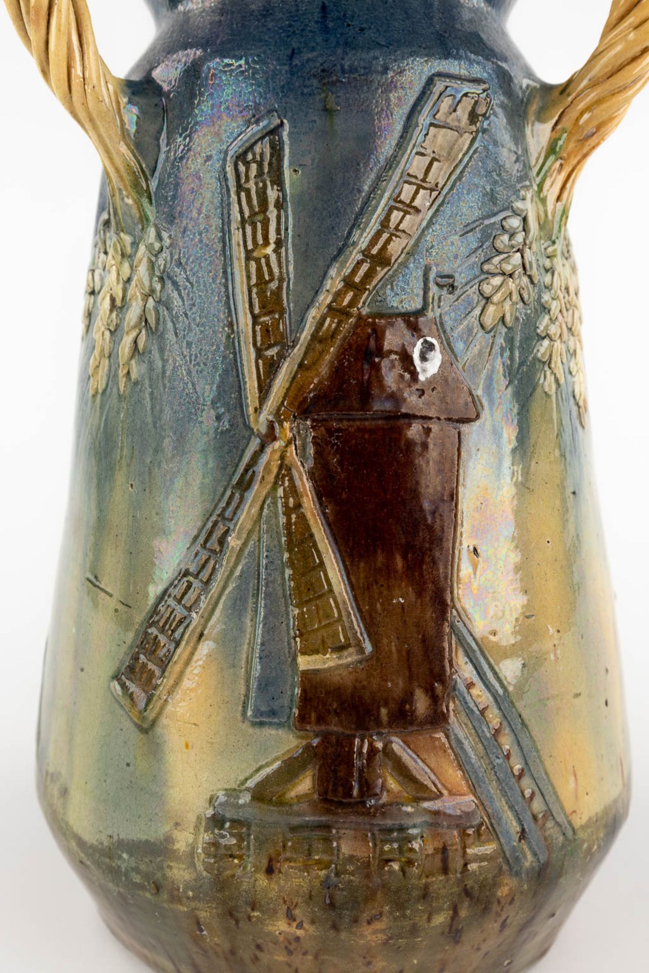 A vase, Flemish Earthenware, decorated with a windmill, Torhout. (H:31 x D:18 cm) - Bild 8 aus 12