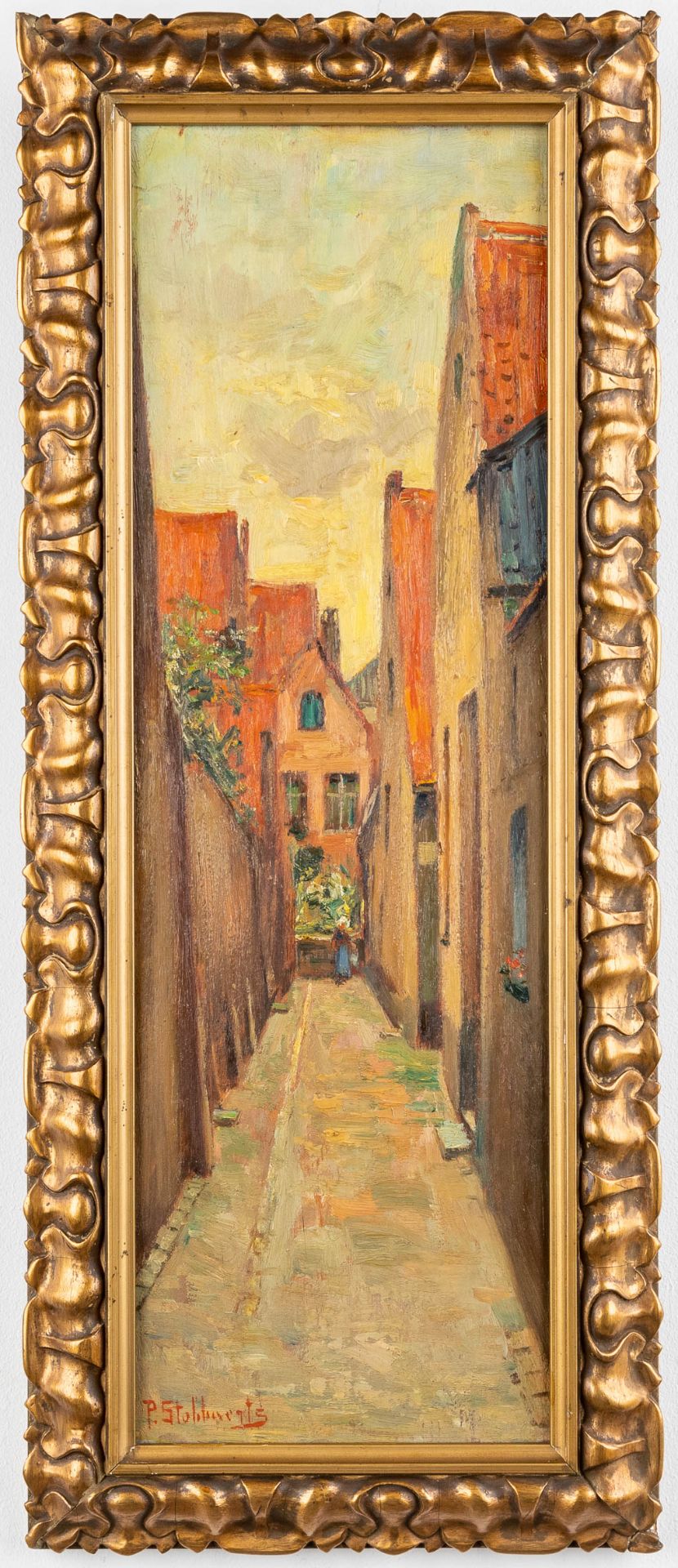 Pieter STOBBAERTS (1865-1948) 'Vette Vispoort, Brugge' oil on board. (W:18 x H:56 cm) - Image 3 of 6
