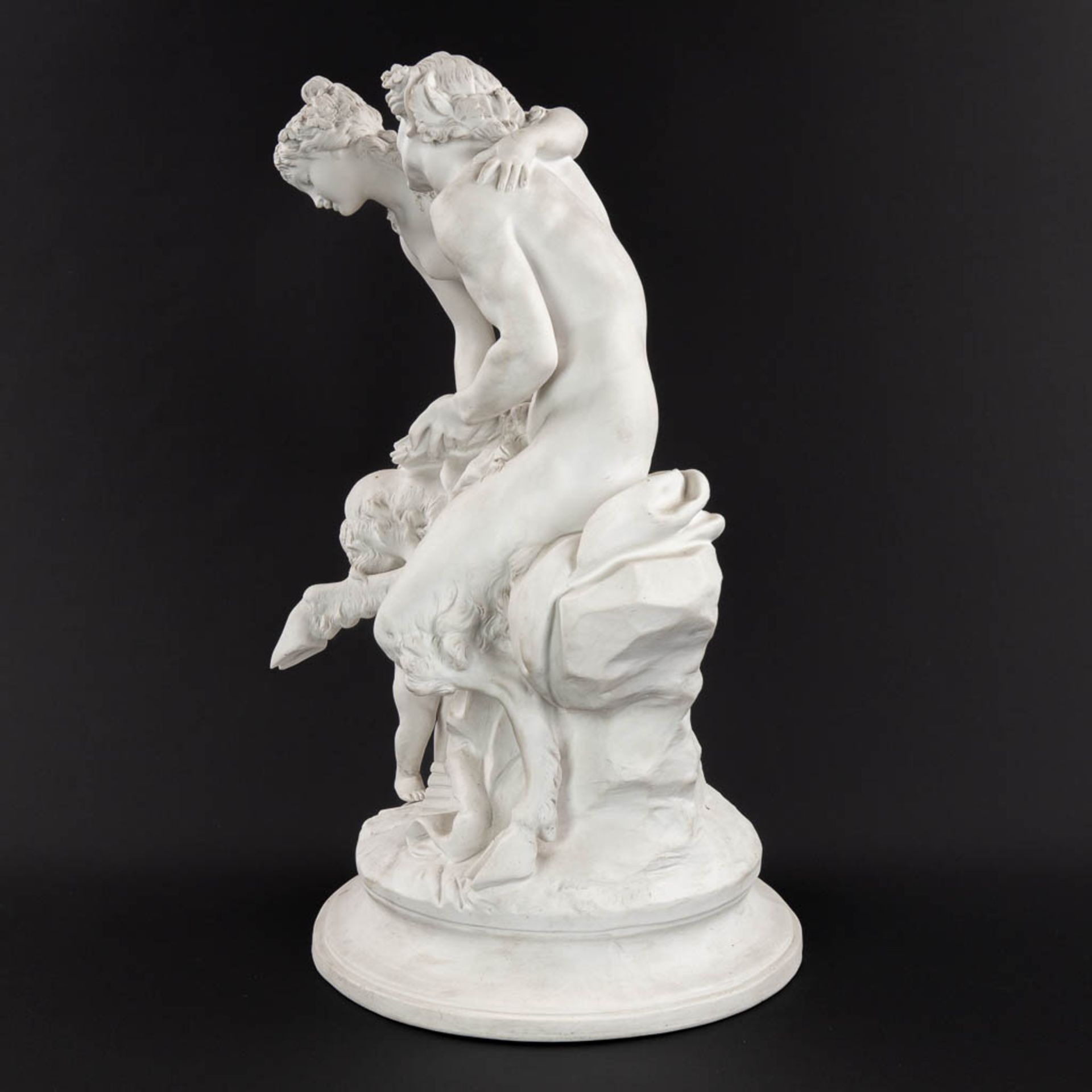 CLODION (1738-1814)(after) 'Satyr, Nymph and putto' bisque porcelain, marked Sèvres. (H:43 x D:25 cm - Image 6 of 14