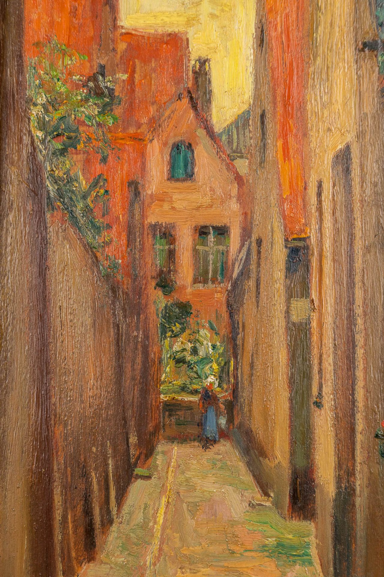 Pieter STOBBAERTS (1865-1948) 'Vette Vispoort, Brugge' oil on board. (W:18 x H:56 cm) - Image 4 of 6