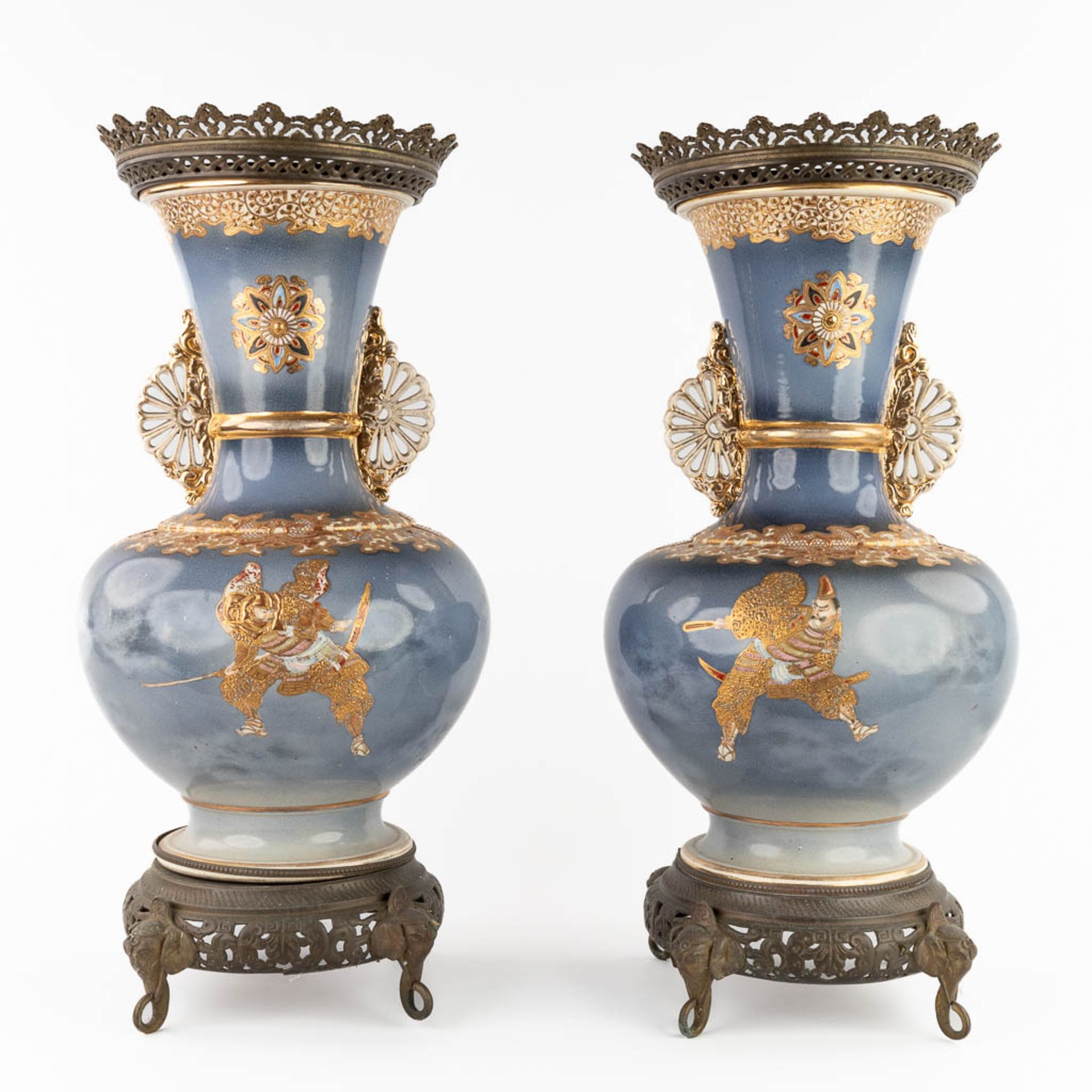 A pair of Japanese Satsuma vases, mounted with brass. Circa 1900. (H:58 x D:26 cm) - Bild 4 aus 18
