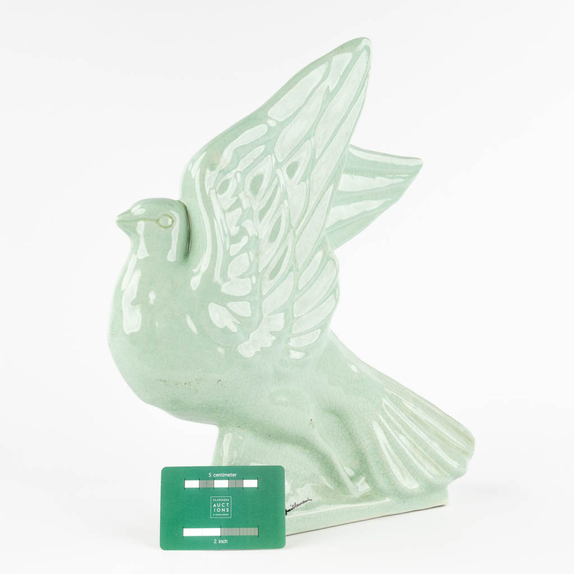 Guillemain (XX) 'Bird' an art deco figurine, cracquelé faience. (D:11 x W:30 x H:36 cm) - Bild 2 aus 9