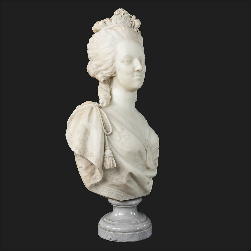 Simon Louis BOIZOT (1743-1809)(after) 'Marie Antoinette' sculptured Carrara marble. 19th C. (D:28 x - Image 3 of 9