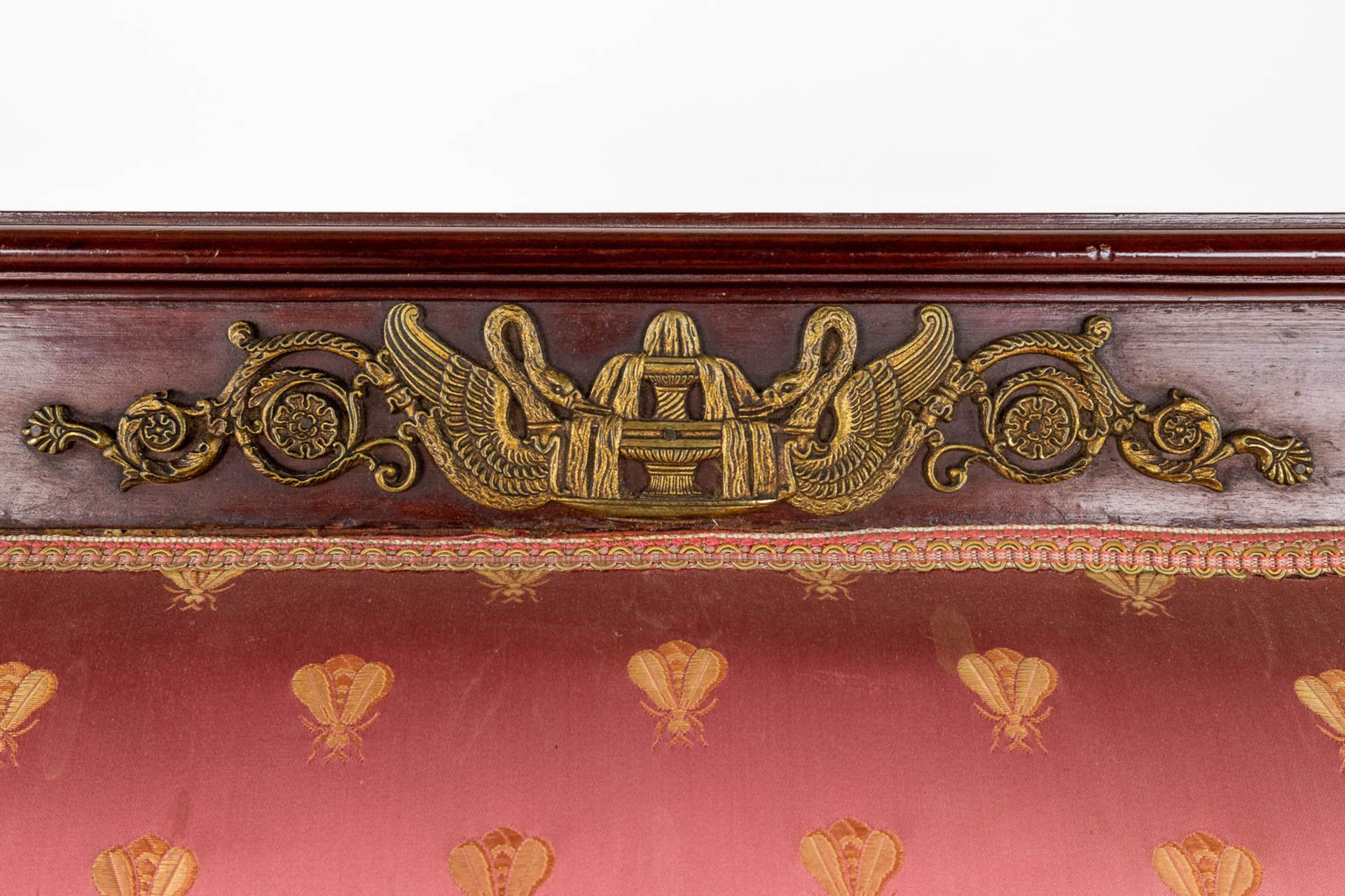 A fine 7-piece salon suite, Empire style, mahogany mounted with bronze. (D:60 x W:130 x H:100 cm) - Image 9 of 25