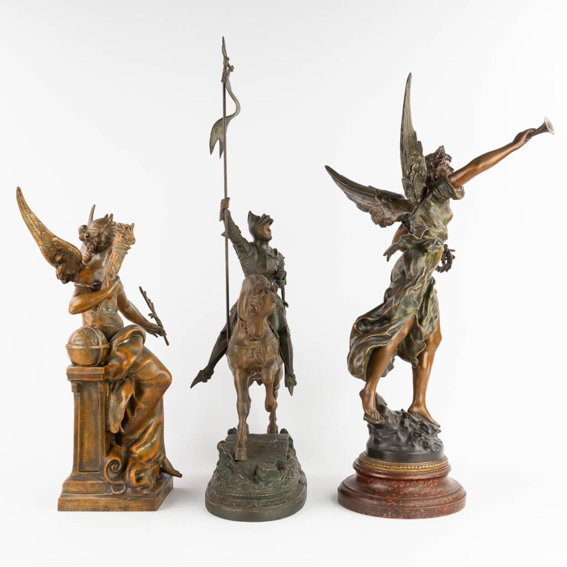 A set of three statues made of patinated spelter. 19th and 20th C. (W:44 x H:66 cm) - Image 4 of 18