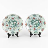 A pair of Chinese famille verte plates with a dragon decor. 20th C. (D:21 cm)