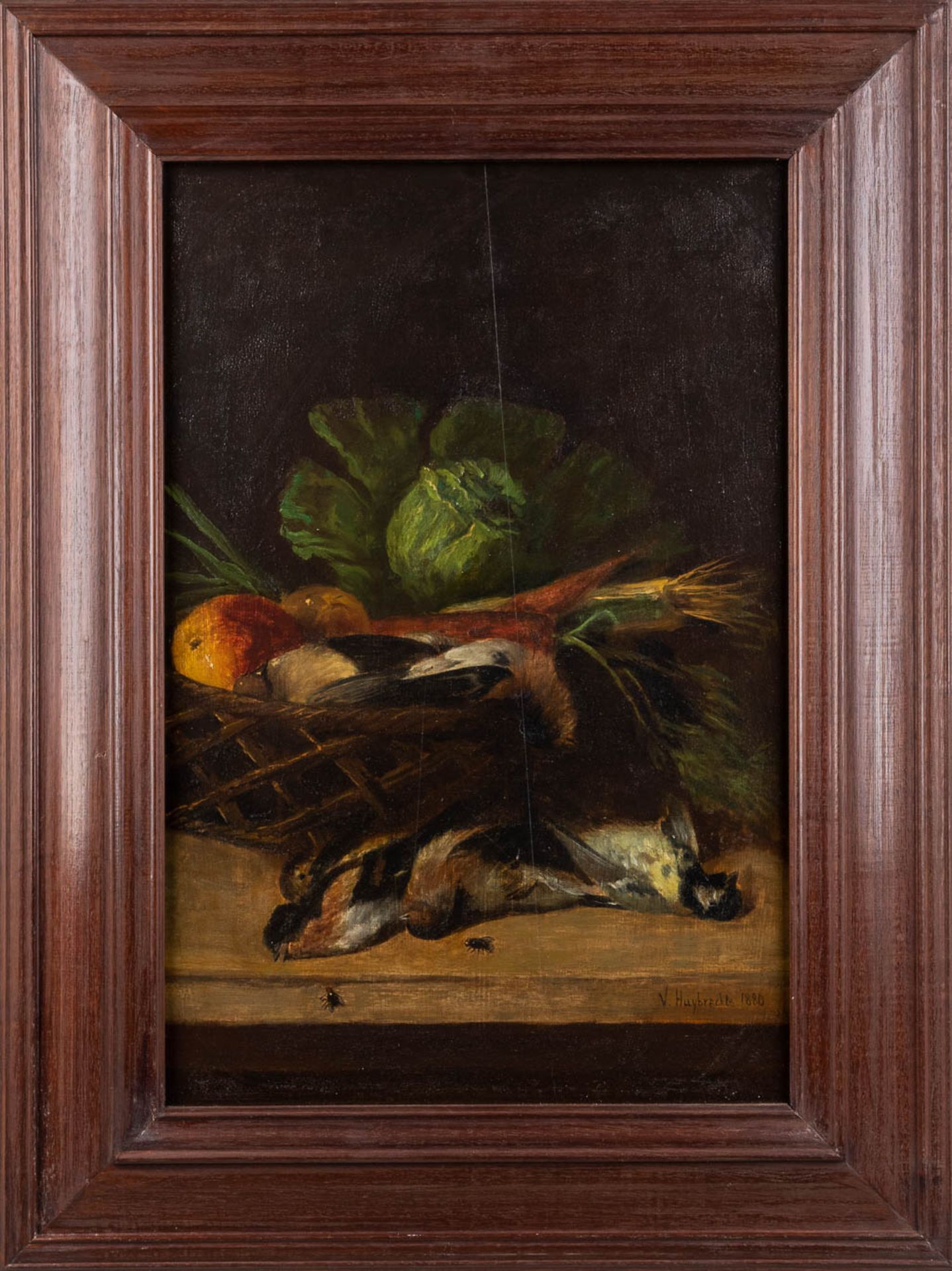 V. HUYBRECHTS (XIX-XX) 'Nature Morte with small birds' oil on panel. 1880. (W:36 x H:55,5 cm) - Bild 3 aus 8