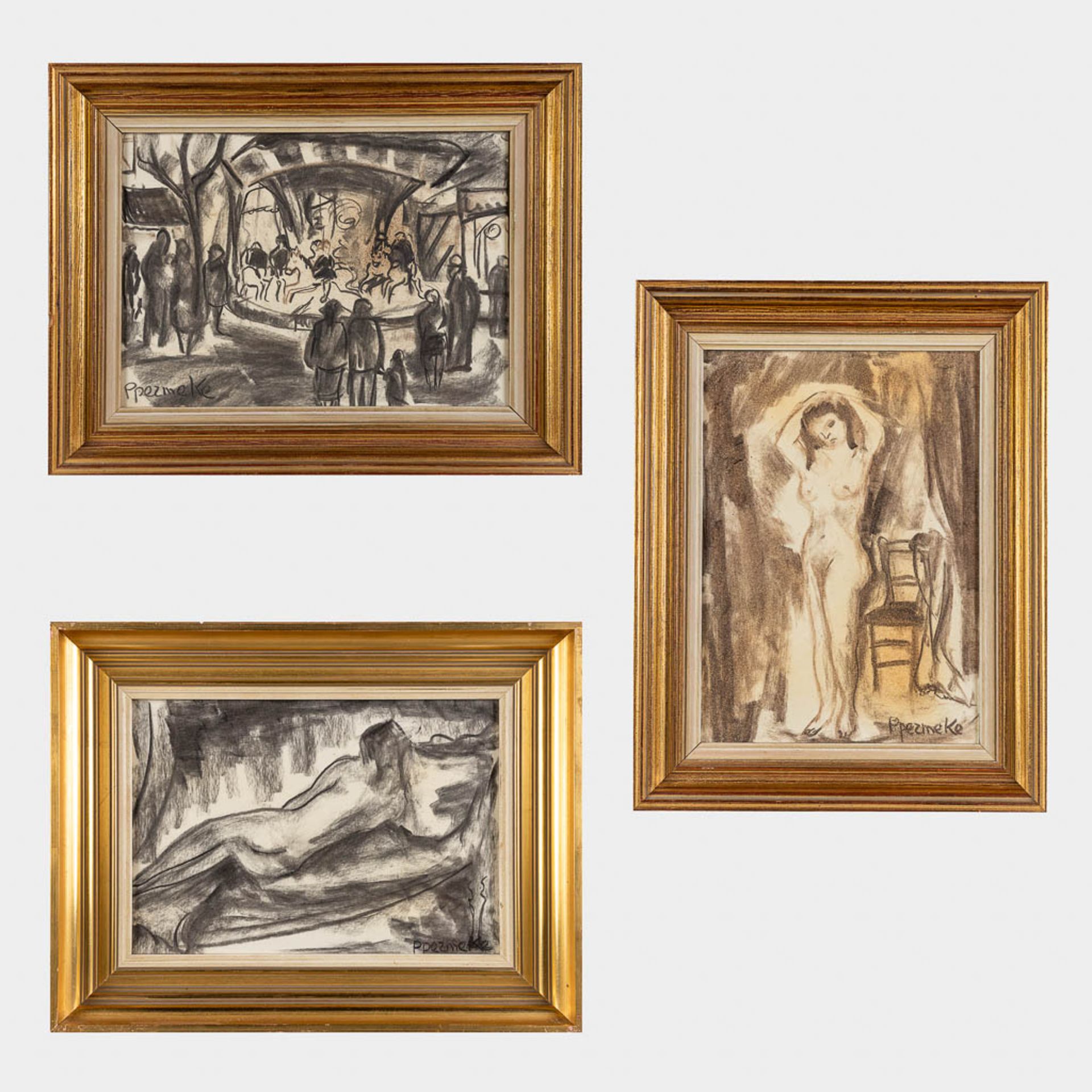 Paul PERMEKE (1918-1990) 'Three Drawings' charcoal on paper. (W:34 x H:24 cm)