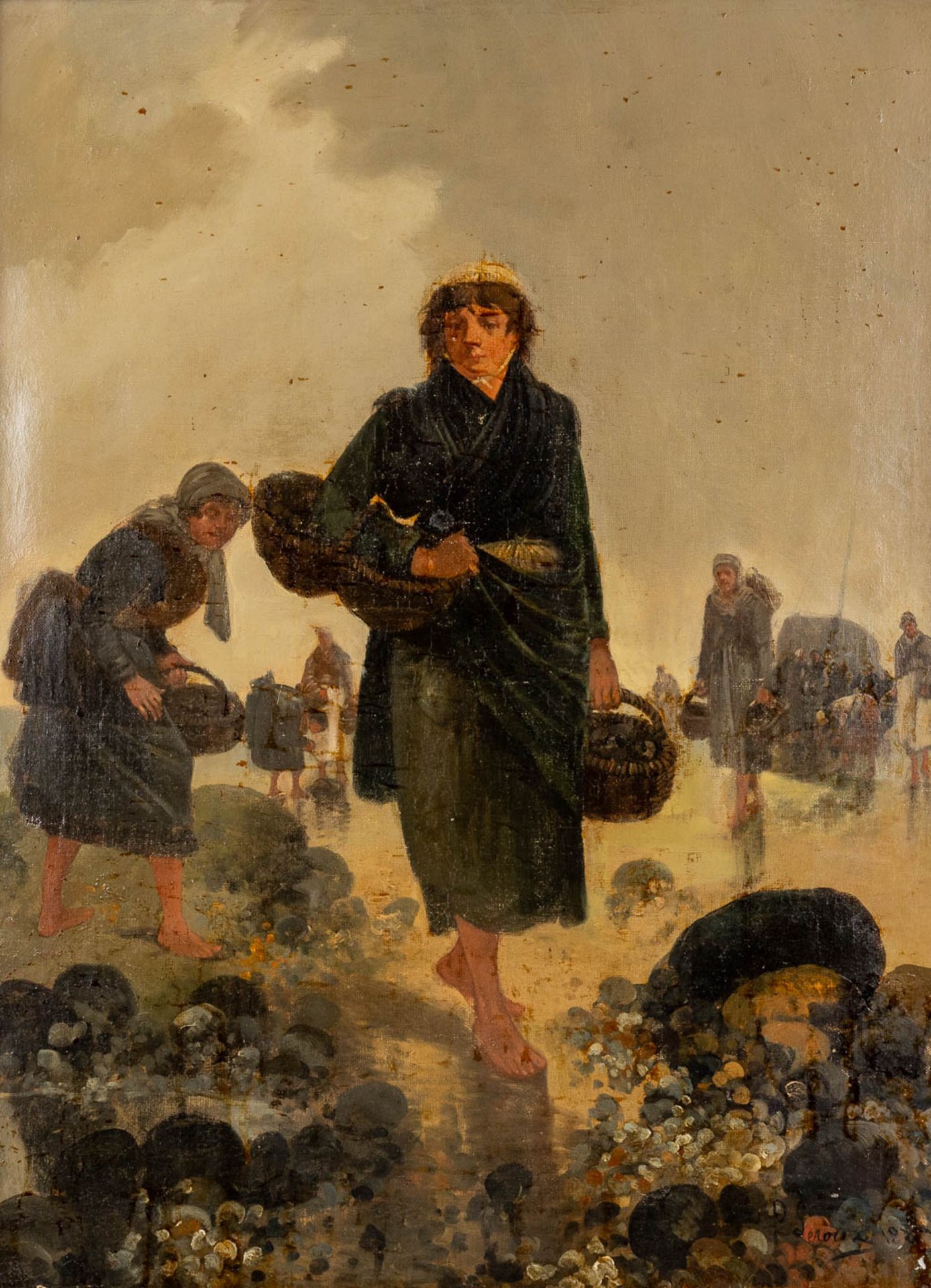 Pierre LEROUX (XIX) 'Les Ramasseuses De Coquillages' oil on canvas. 1888 (W:49 x H:65 cm)