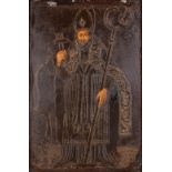 Saint Eligius or Saint Elooi, painted on zink. Probably 18th C. (W:24 x H:35 cm)