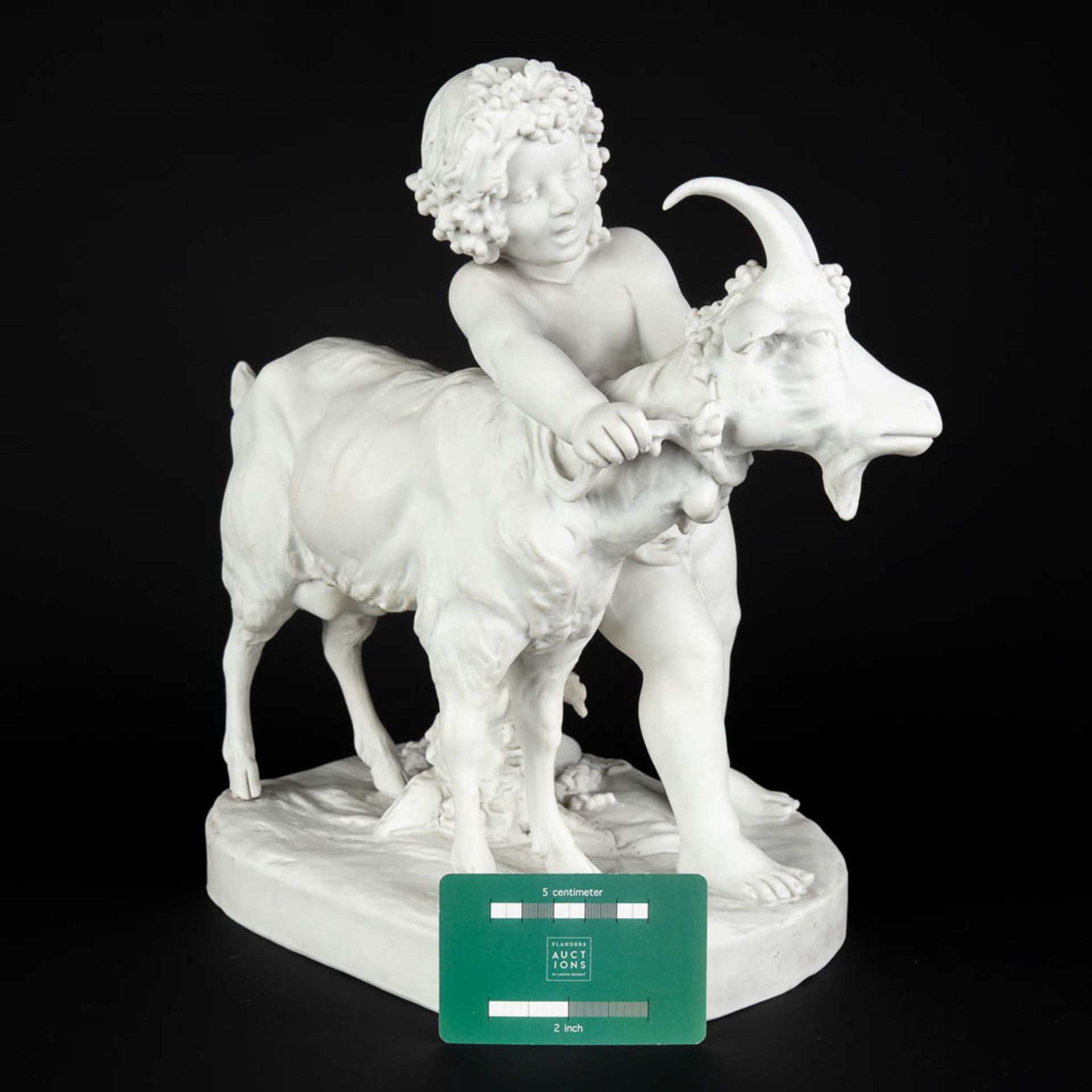 FAGOTTO (XIX-XX) 'Child with a ram' Bisque porcelain, marked Sèvres, Paris. (D:19 x W:33 x H:32 cm) - Image 2 of 12