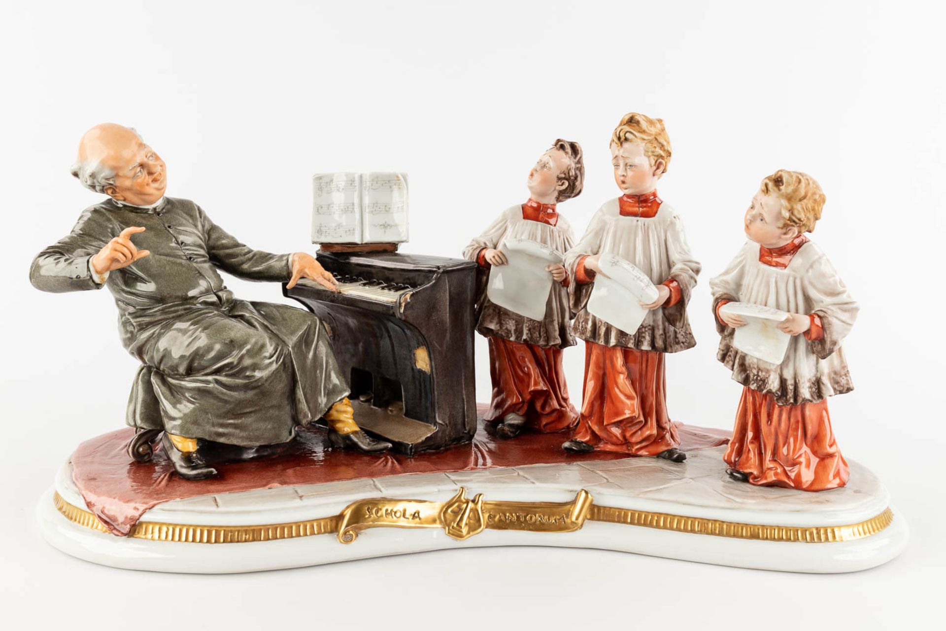 Capodimonte, 'Schola Cantoro', a porcelain group with a mechanical music box. 20th C. (D:23 x W:48 x - Image 3 of 18