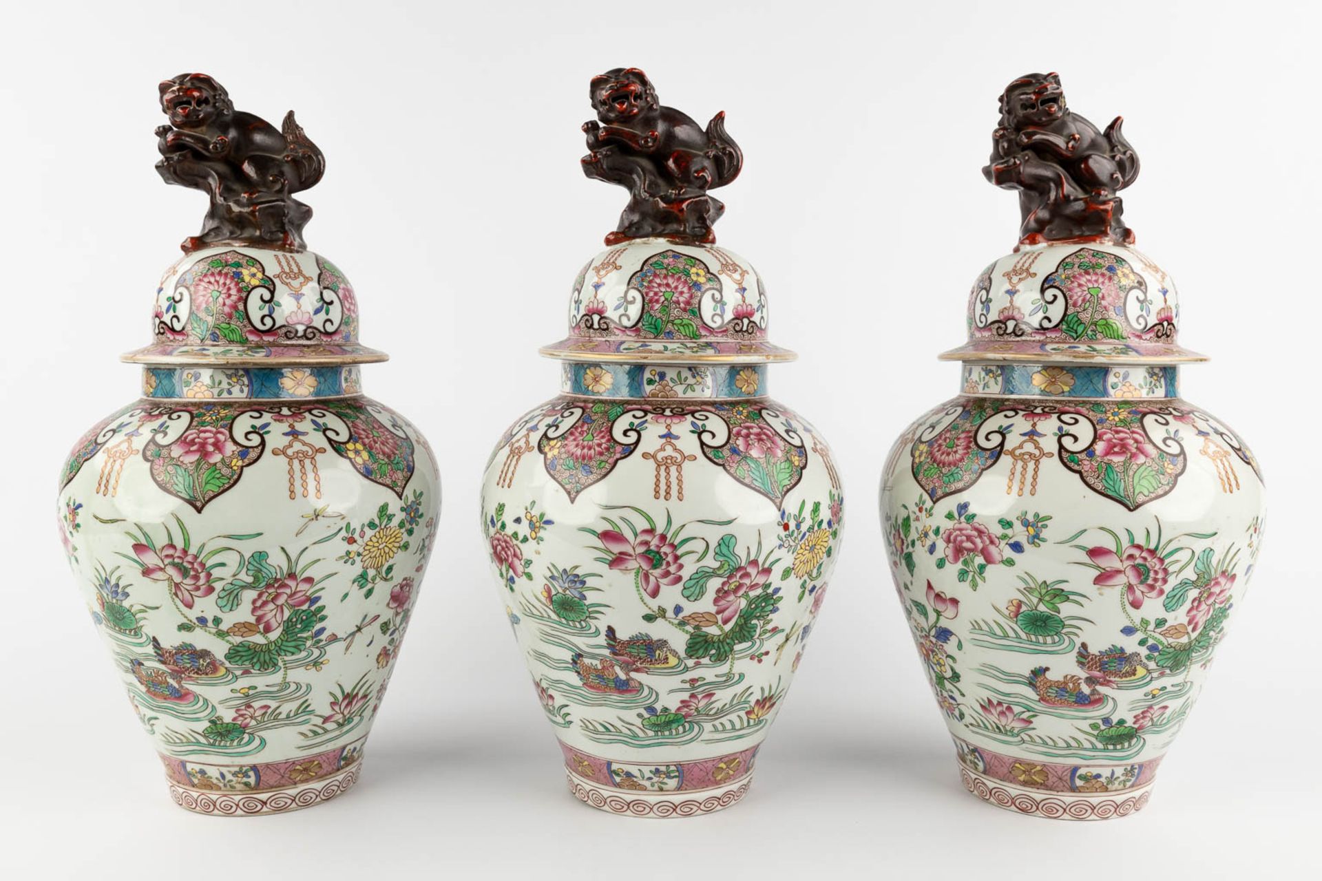 Samson, a 5-piece Kaststel, vases with lid and trumpet vases. Chinoiserie decor. (H:43 x D:21 cm) - Image 4 of 21