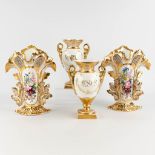 Two pairs of Vieux Bruxelles vases, polychrome porcelain with a hand-painted decor. 19th C. (D:15 x
