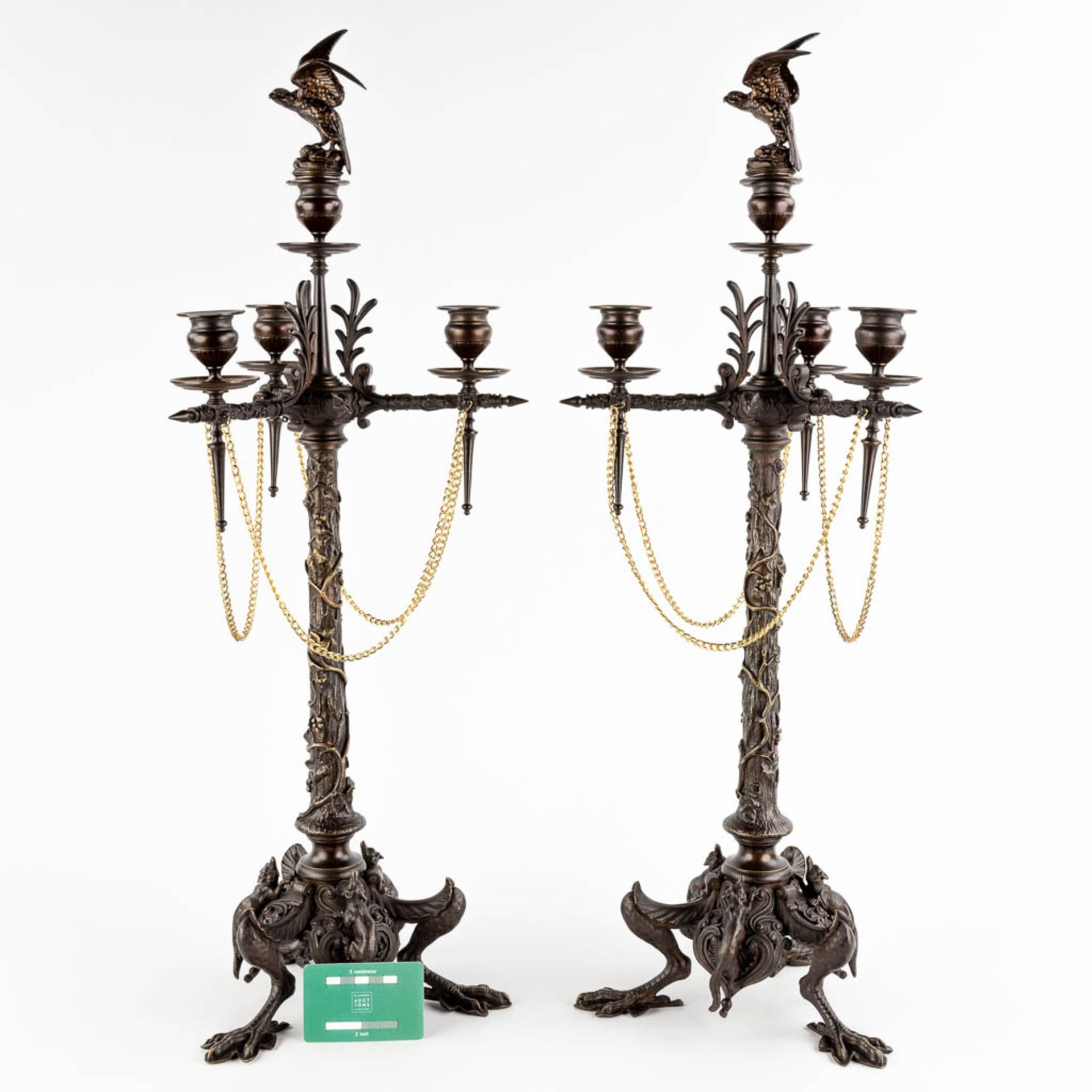 Jules MOIGNIEZ (1835-1894) 'Candelabra with birds and foxes' patinated bronze. (H:72 x D:24 cm) - Image 2 of 14