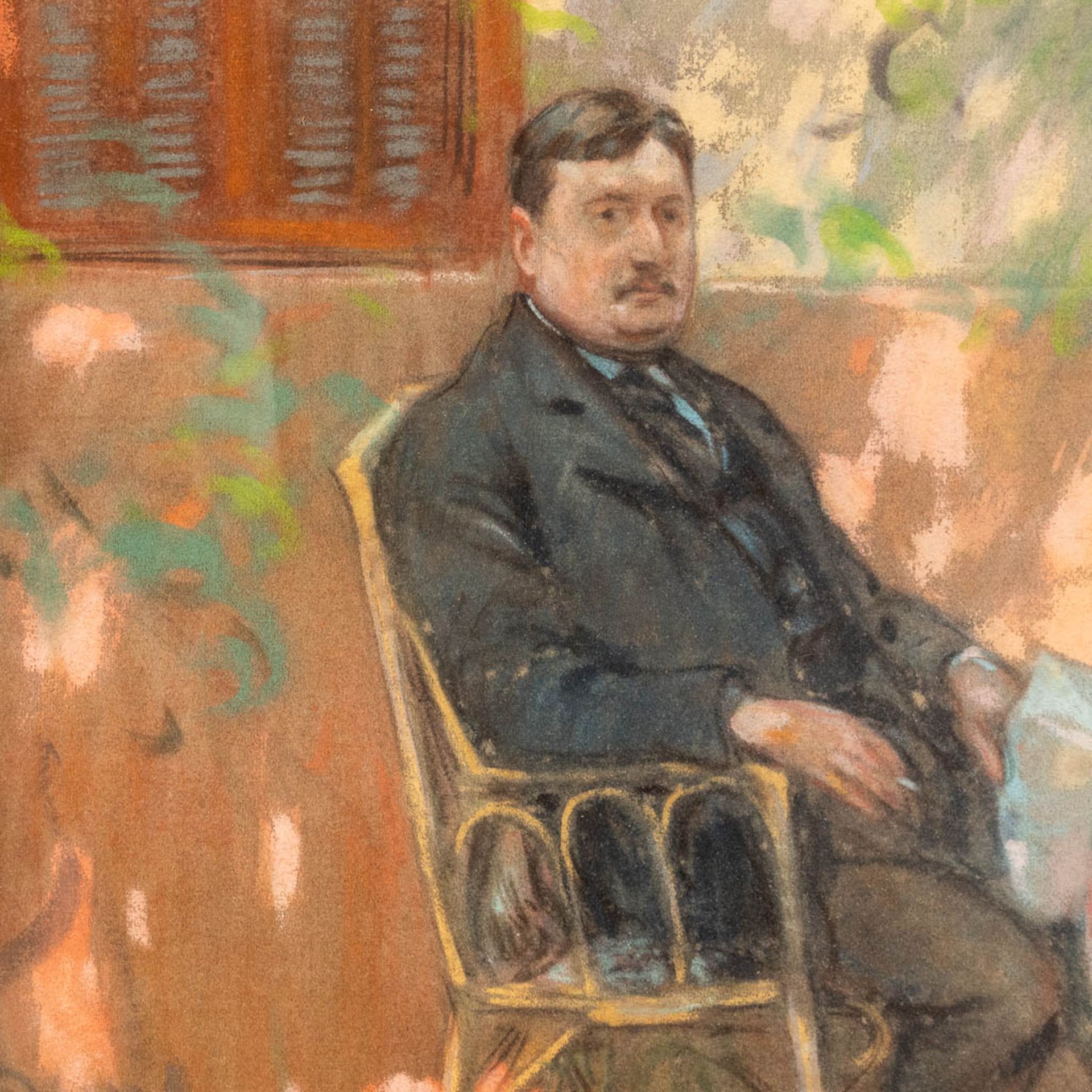 Louis FORTUNEY (1875-1951) 'Man on a terrace' gouache on paper. (W:60 x H:37 cm) - Image 4 of 7