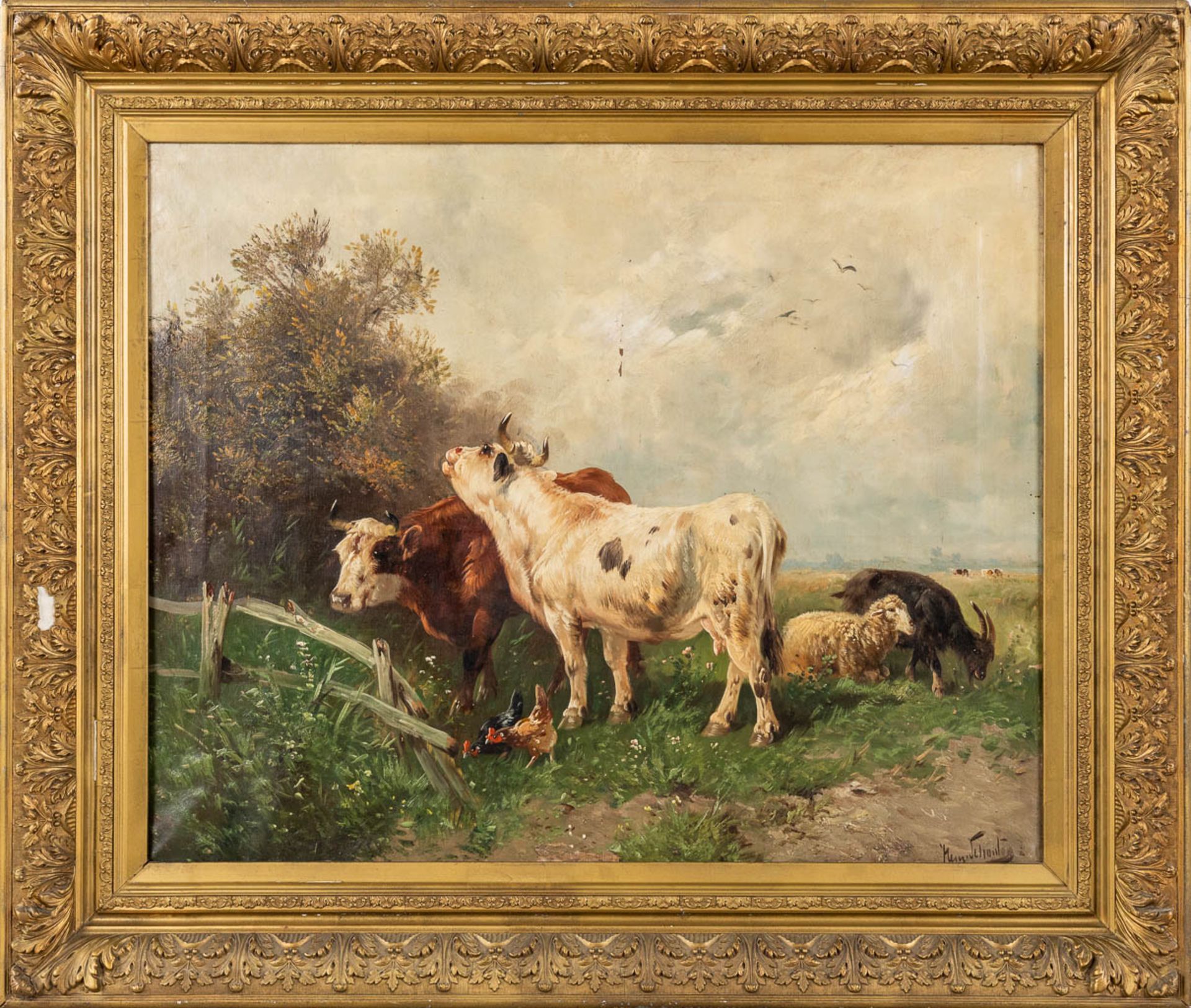 Henry SCHOUTEN (1857/64-1927) 'Cattle in the field' oil on canvas. (W:100 x H:81 cm) - Bild 3 aus 9