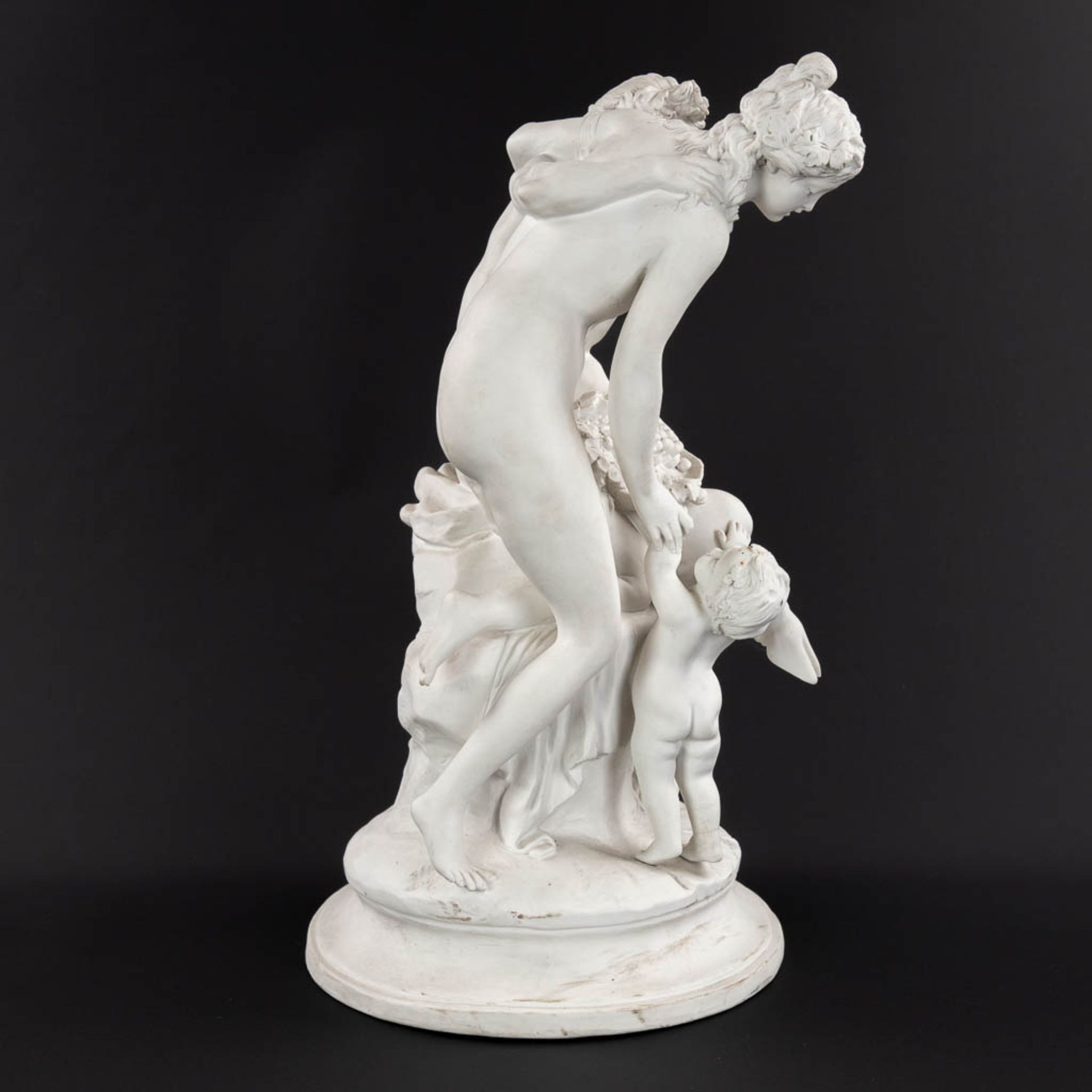 CLODION (1738-1814)(after) 'Satyr, Nymph and putto' bisque porcelain, marked Sèvres. (H:43 x D:25 cm - Image 4 of 14