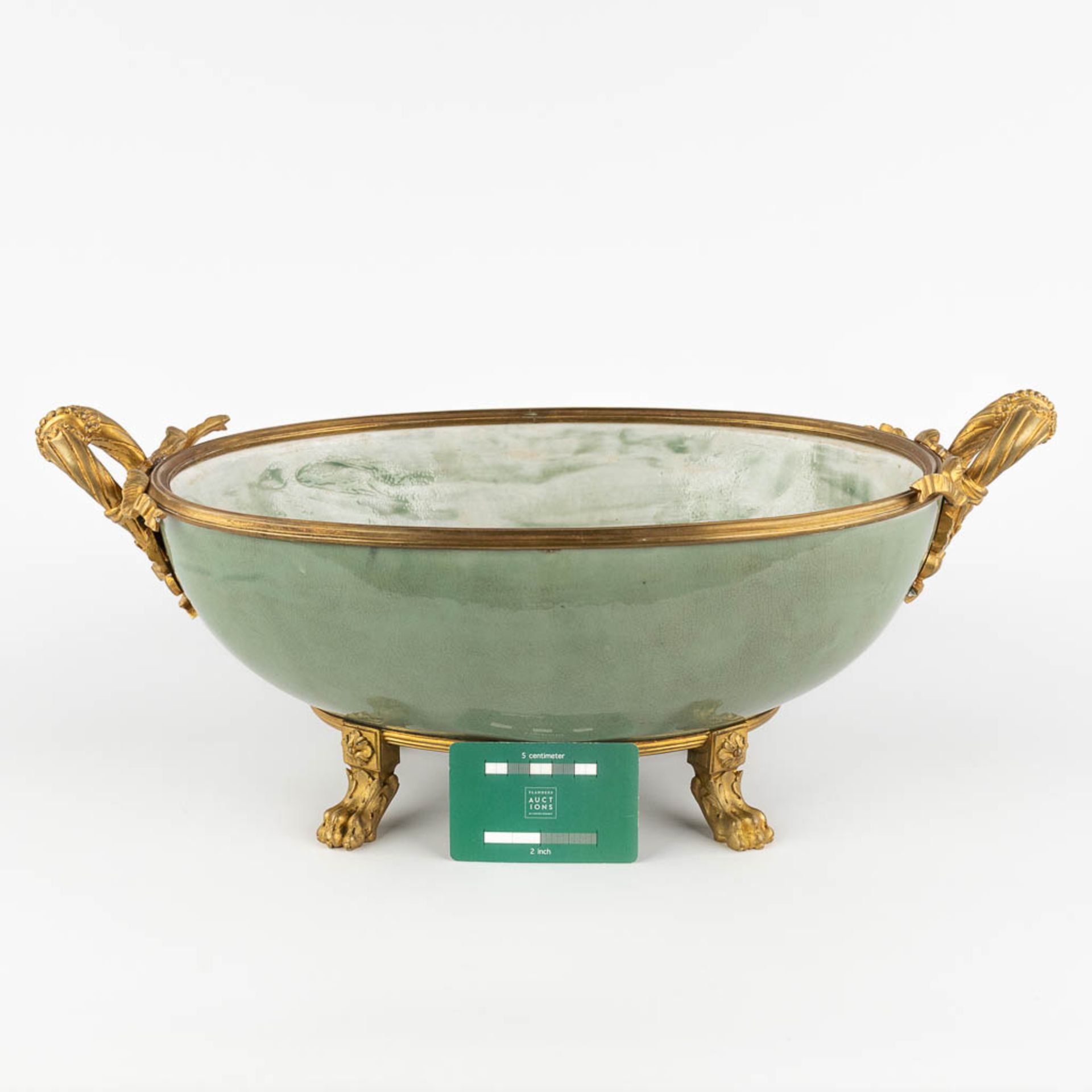 A large bowl mounted with gilt bronze. Glazed stoneware. (D:26 x W:47 x H:20 cm) - Image 2 of 10