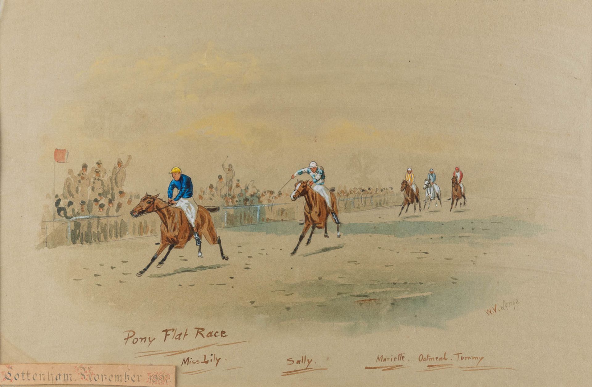 William Verner LONGE (1857-1924) 'Pony Flat Race, Tottenham November 1897' watercolour on paper. (W: