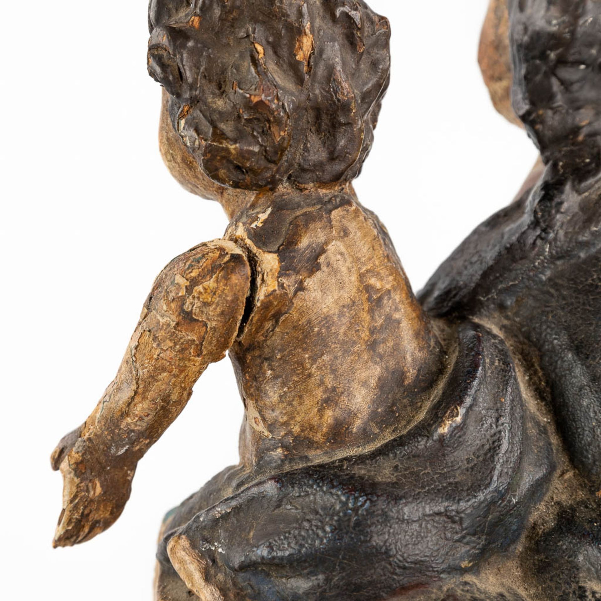 An antique figurine of Madonna with child, polychrome. 17th/18th C. (W:24 x H:46 cm) - Image 13 of 13