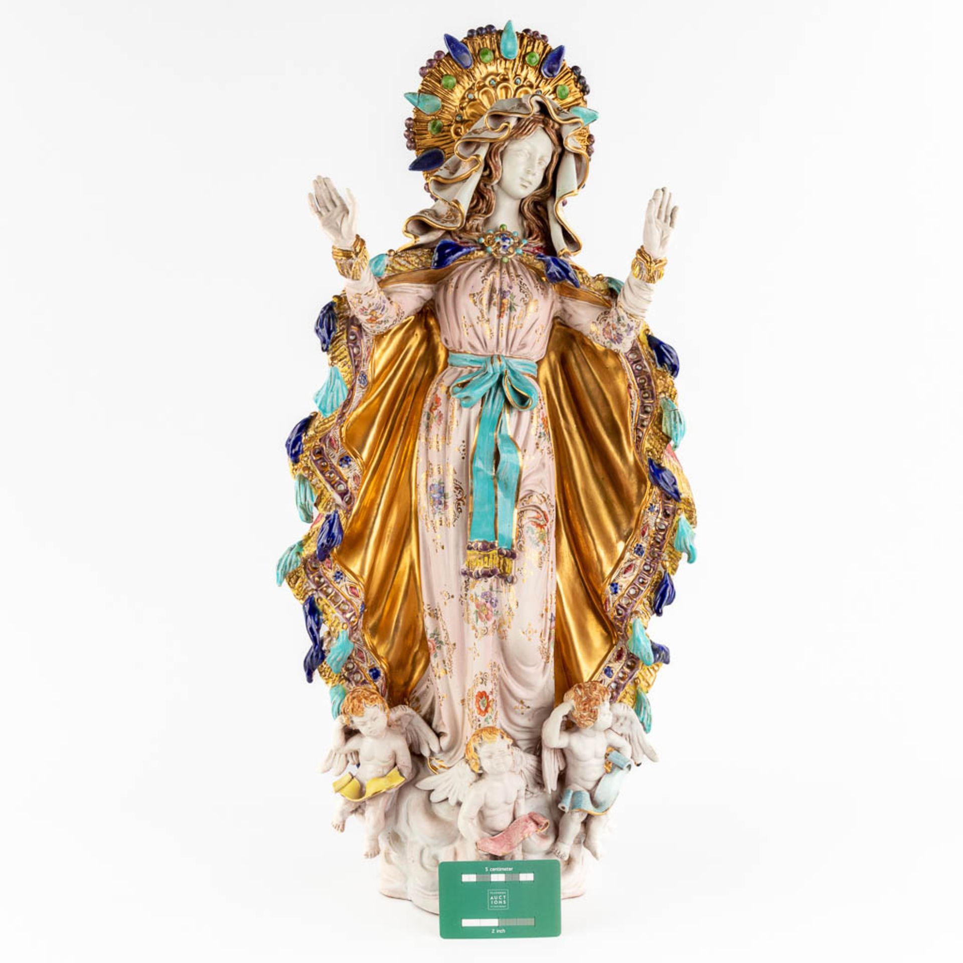 Paolo MARIONI (XX) A large polychrome terracotta figurine of Madonna with children, 20th C. (D:18 x - Image 2 of 15